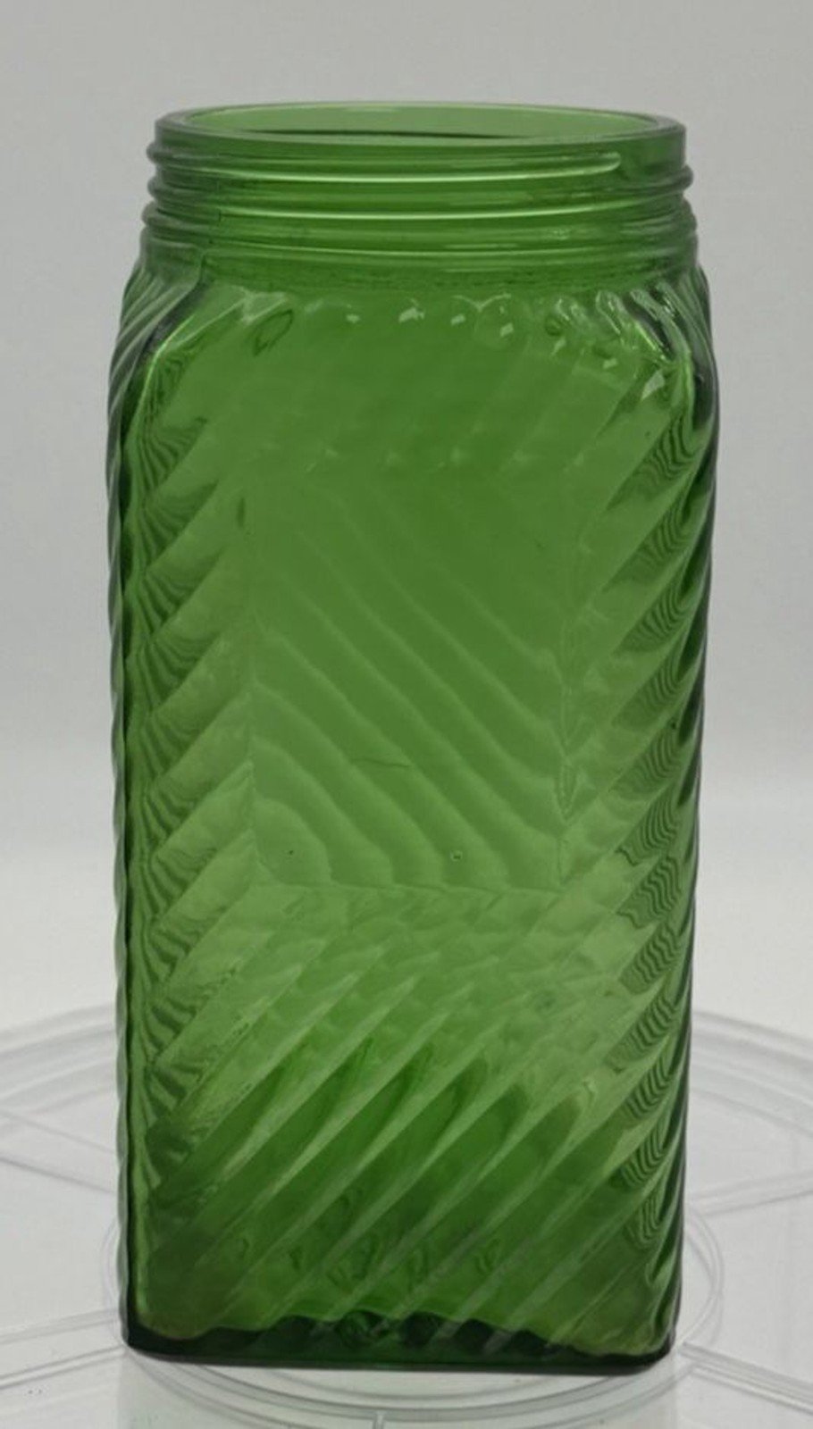 Vintage 1935 Owens-Illinois Green Depression Glass Canister Hoosier Jar Diagonal