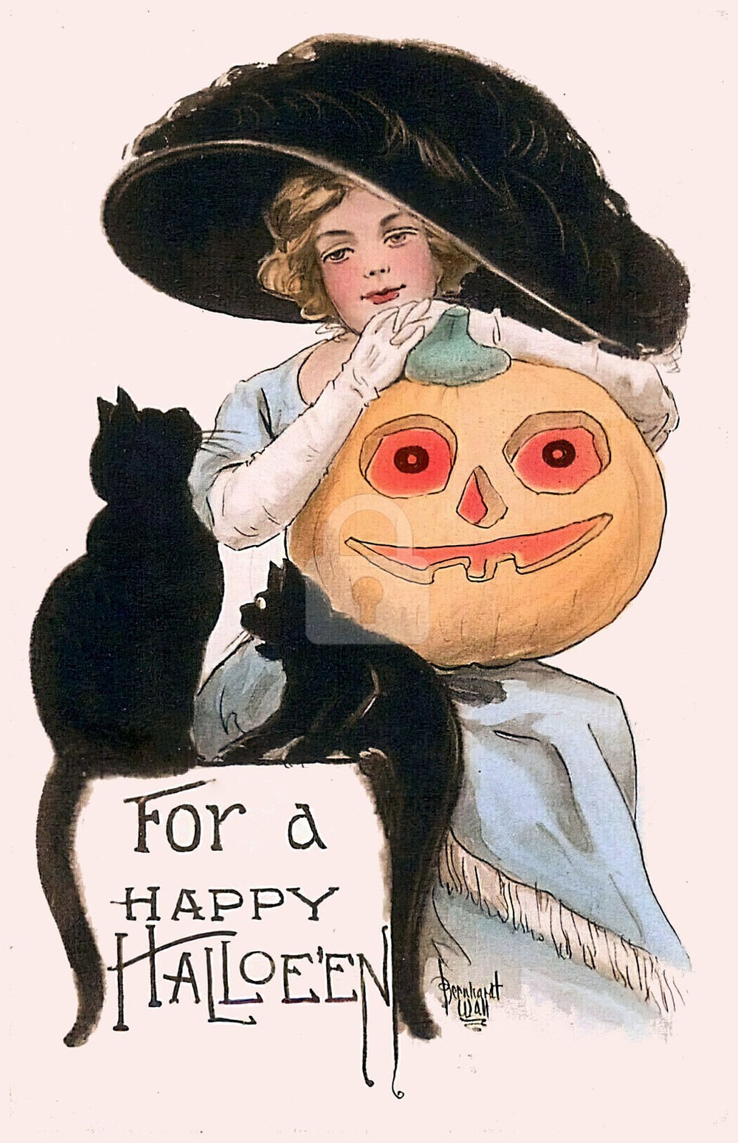 Halloween, For A Happy Halloween Vintage Reproduction Postcard Halloween, For A Happy Halloween Vintage Reproduction Postcard