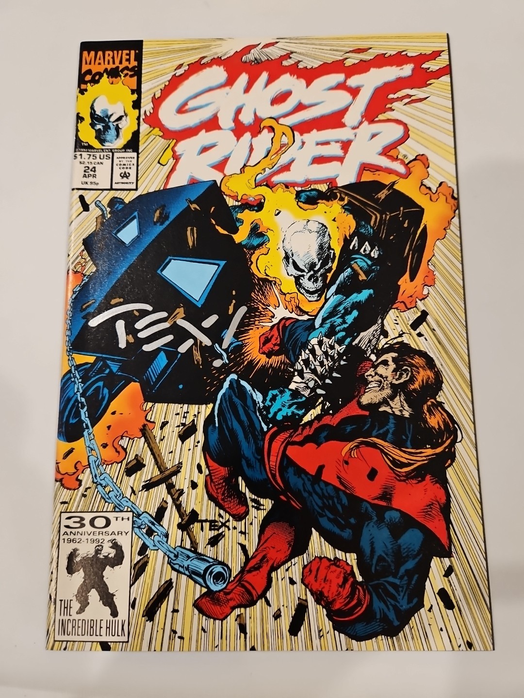 1992 GHOST RIDER # 24 SIGNED MARK 'TEX' TEXEIRA, WITH COA 1992 GHOST RIDER # 24 SIGNED MARK 'TEX' TEXEIRA, WITH COA