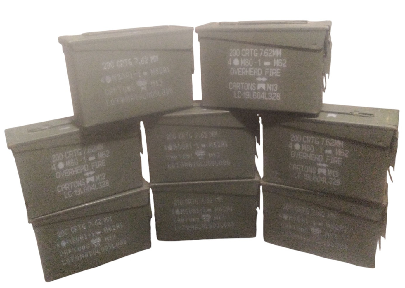 Set of 8 Genuine Military Metal M19A1 30 Caliber 7.62mm Ammo Cans Good Seals Set of 8 Genuine Military Metal M19A1 30 Caliber 7.62mm Ammo Cans Good Seals