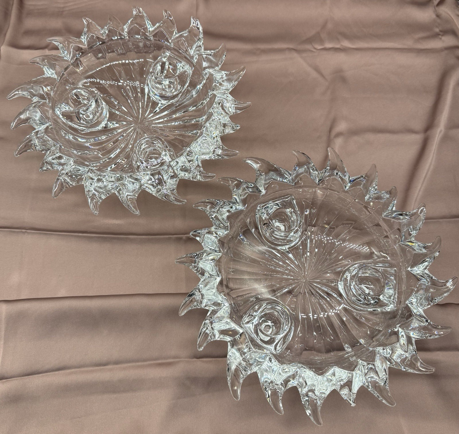 Sparkling✨Lot of TWO Partylite Aurora Starburst Crystal 3 Candle Holders, Footed Sparkling✨Lot of TWO Partylite Aurora Starburst Crystal 3 Candle Holders, Footed