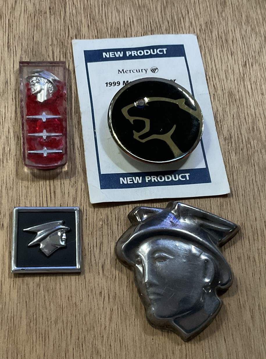 Vintage Mercury (4) Odd Lot - Old Car Truck Emblem Badge Hubcap & 1999 Pin Vintage Mercury (4) Odd Lot - Old Car Truck Emblem Badge Hubcap & 1999 Pin