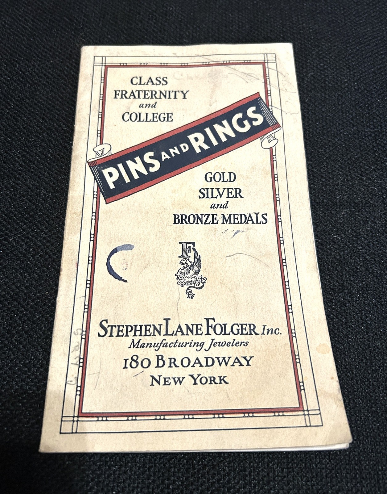 OLD "Class Fraternity & College Pins & Rings" Stephen Lane Folger catalog 1928