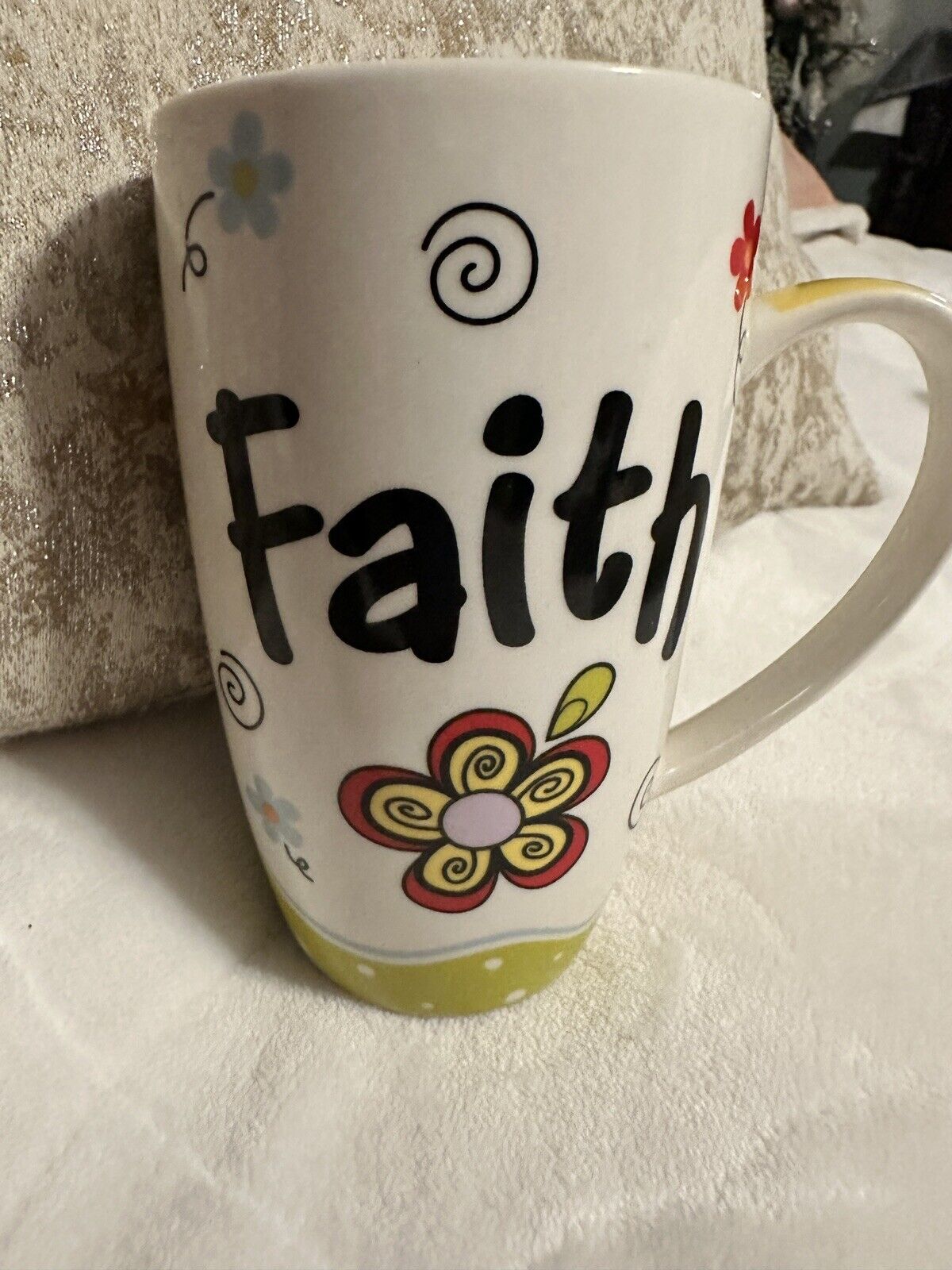 Tall Coffee Mug FAITH Matthew 19:26 Scripture and Flowers by Burton+Burton