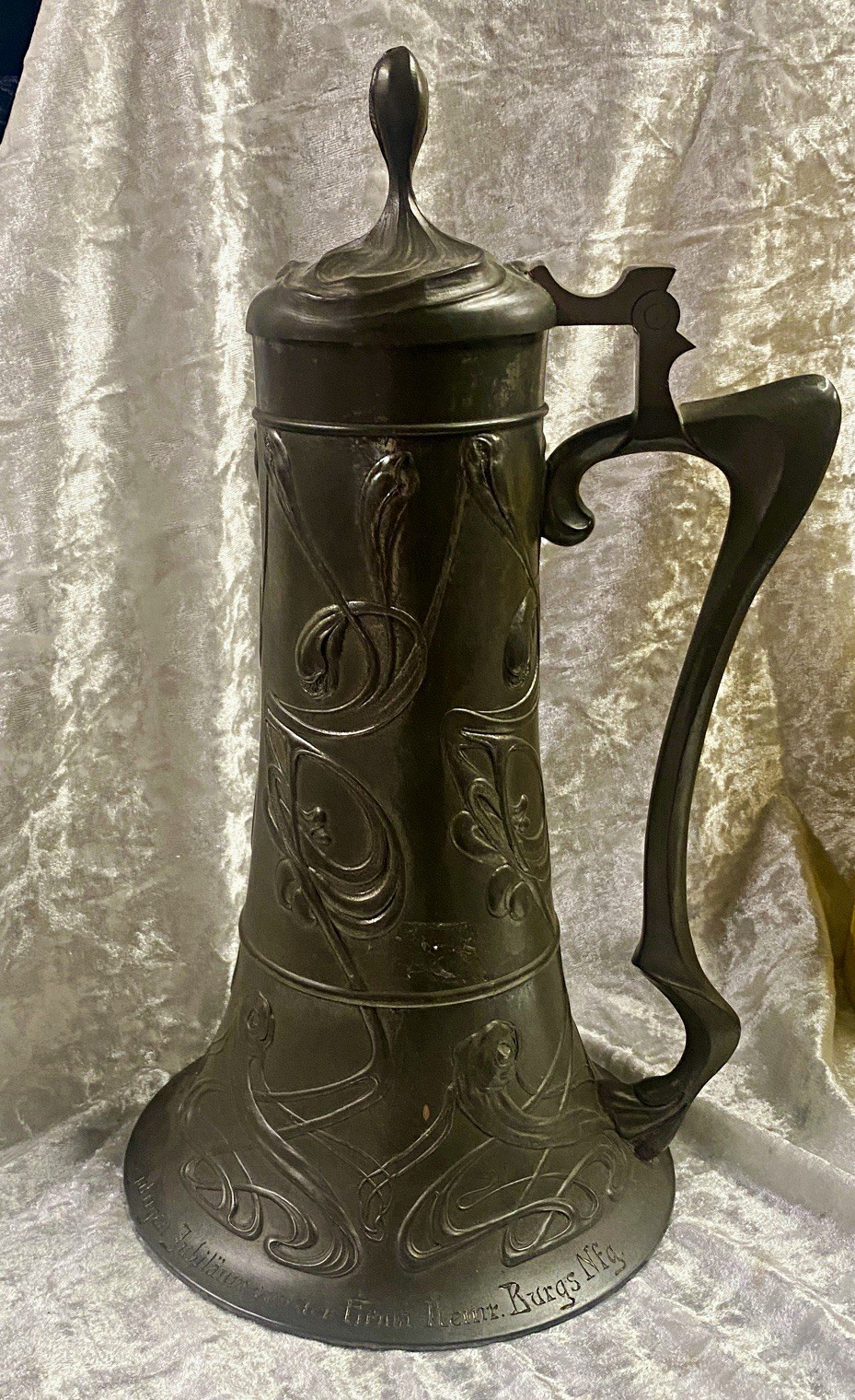  Art Nouveau Kayserzinn Pewter Flagon – Munich Royal Theater Presentation Piece 