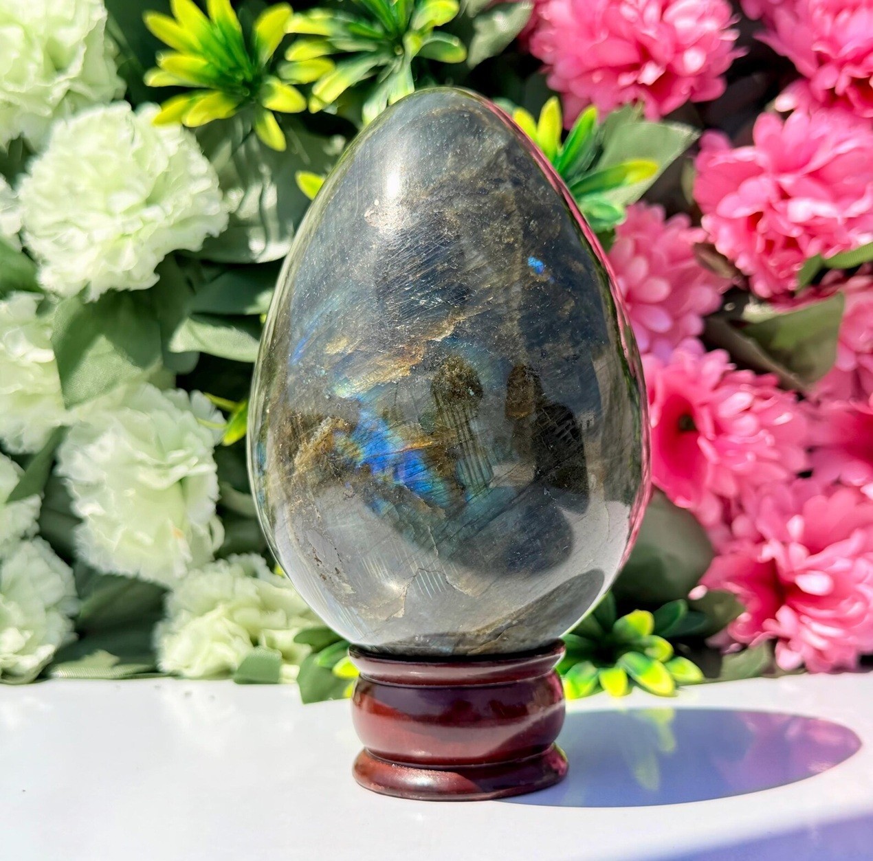 Huge 150mm Labradorite Crystal Egg 6" Massive Flashy Gemstone Blue Green Fire