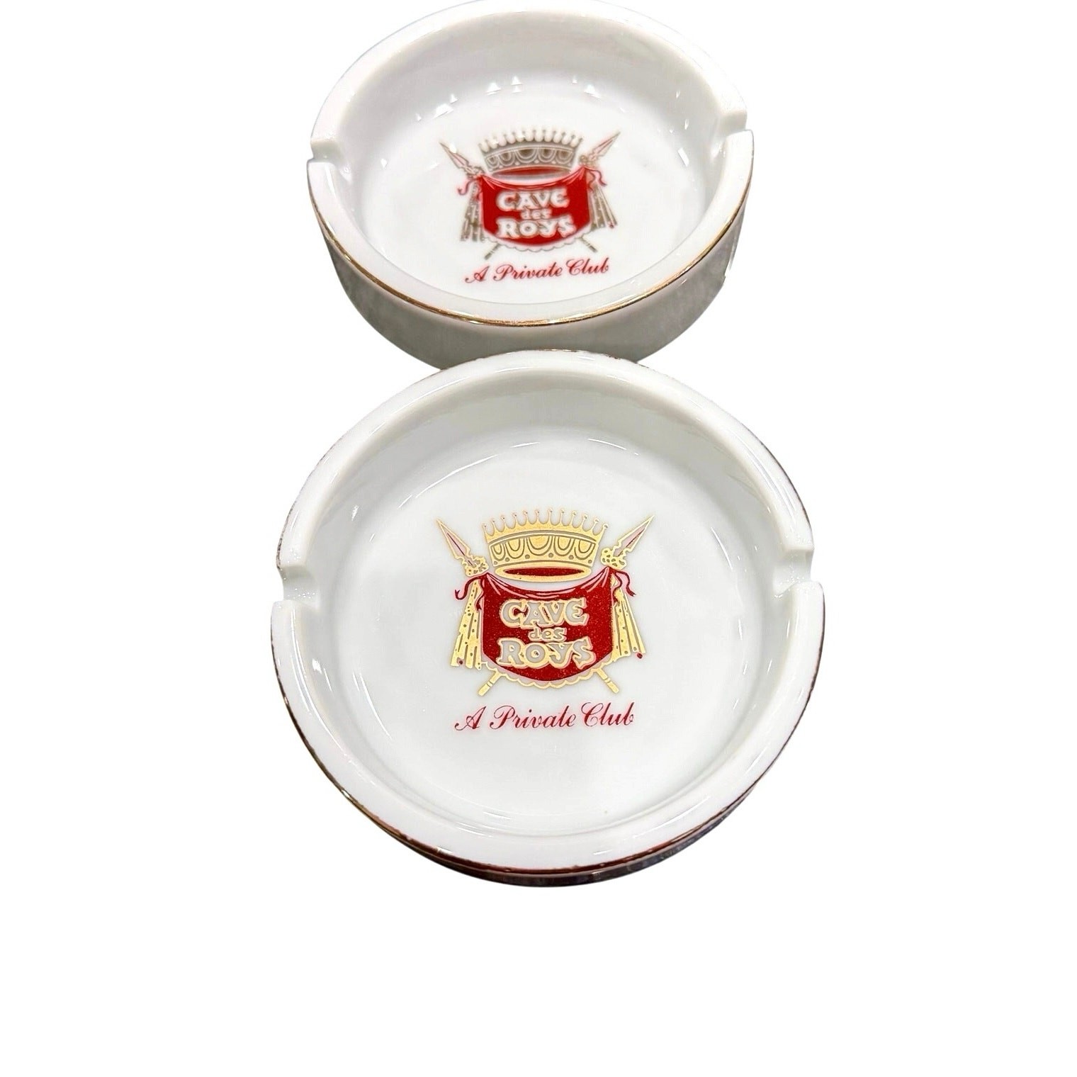 Vintage Cave des Roys Private Club Ashtrays (2) LosAngeles Empire Line Gold Trim
