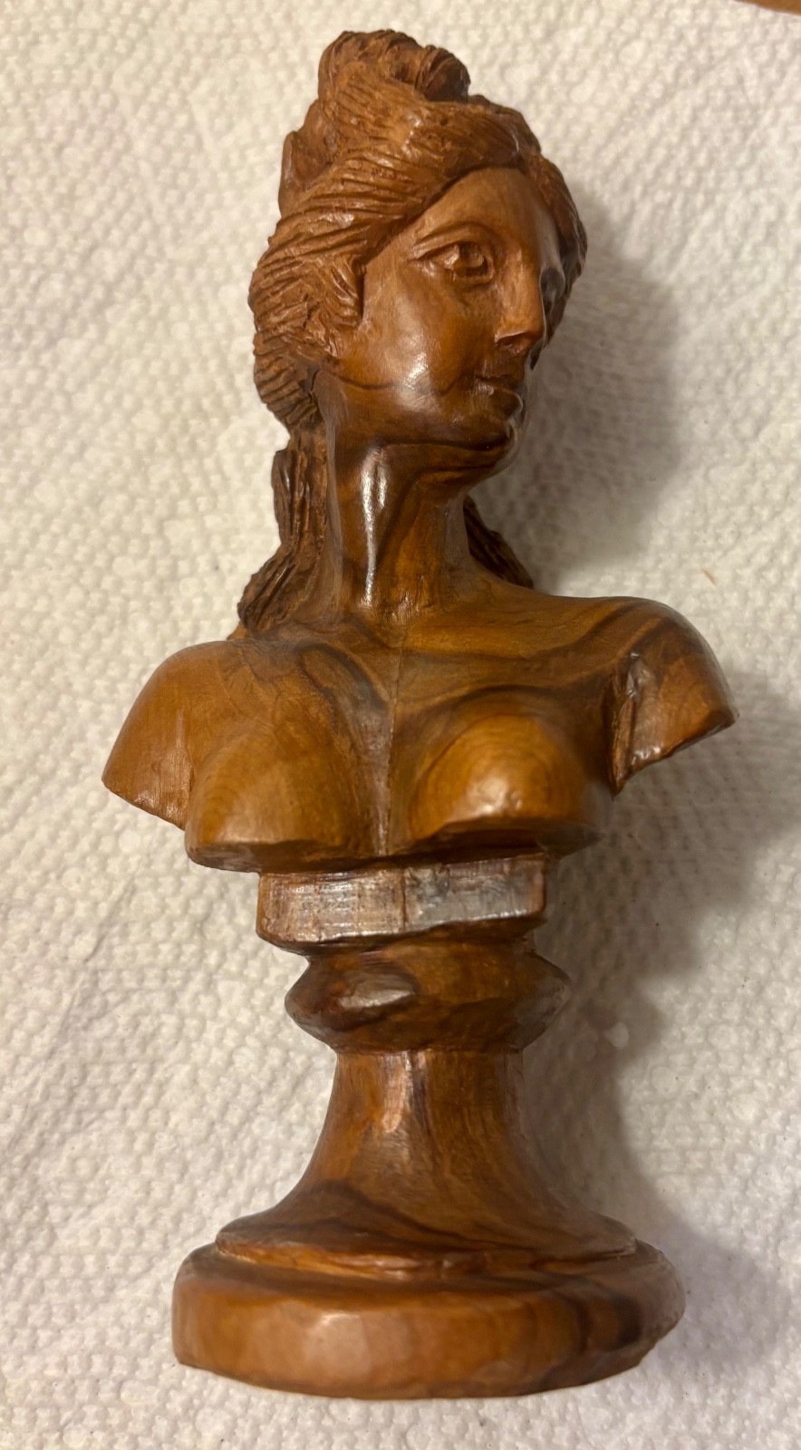 Vintage Hand Carved Olive Wood Classical Female Bust – Bethlehem, Jordan Era (c. Vintage Hand Carved Olive Wood Classical Female Bust – Bethlehem, Jordan Era (c.