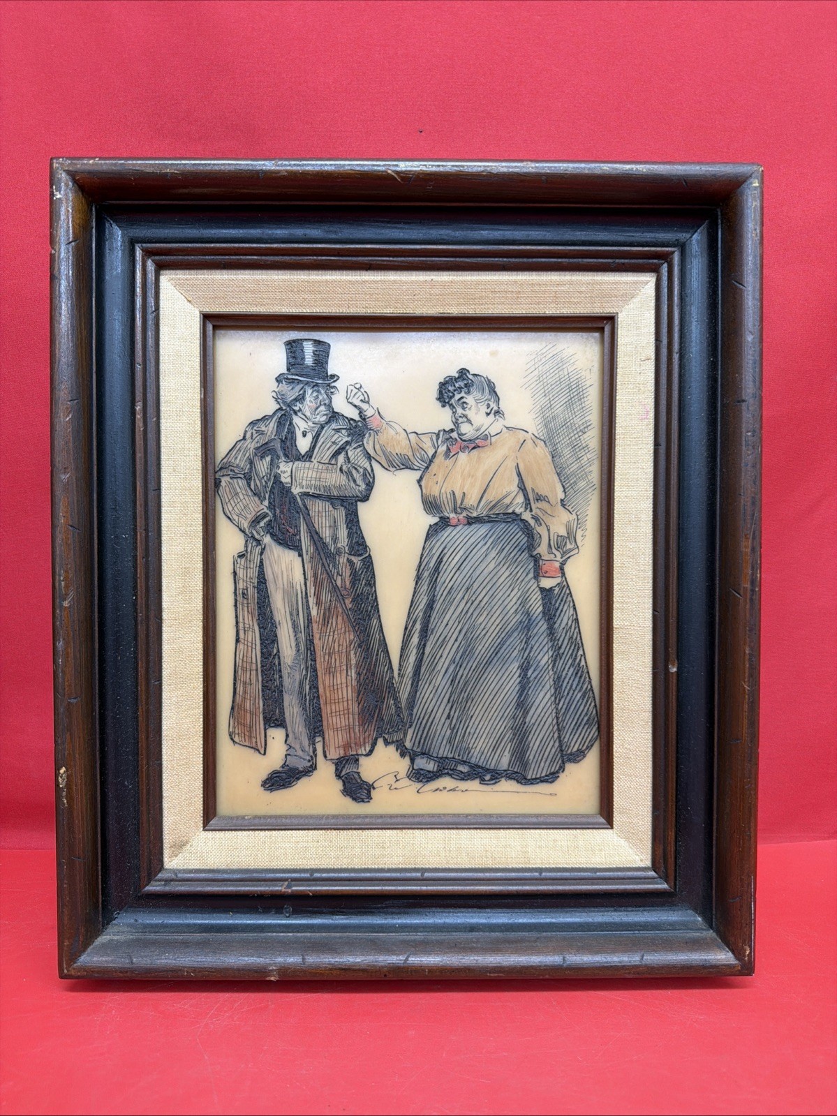 Antique Style Framed Victorian Couple Art Celluloid / Ivorine Look Panel Antique Style Framed Victorian Couple Art Celluloid / Ivorine Look Panel