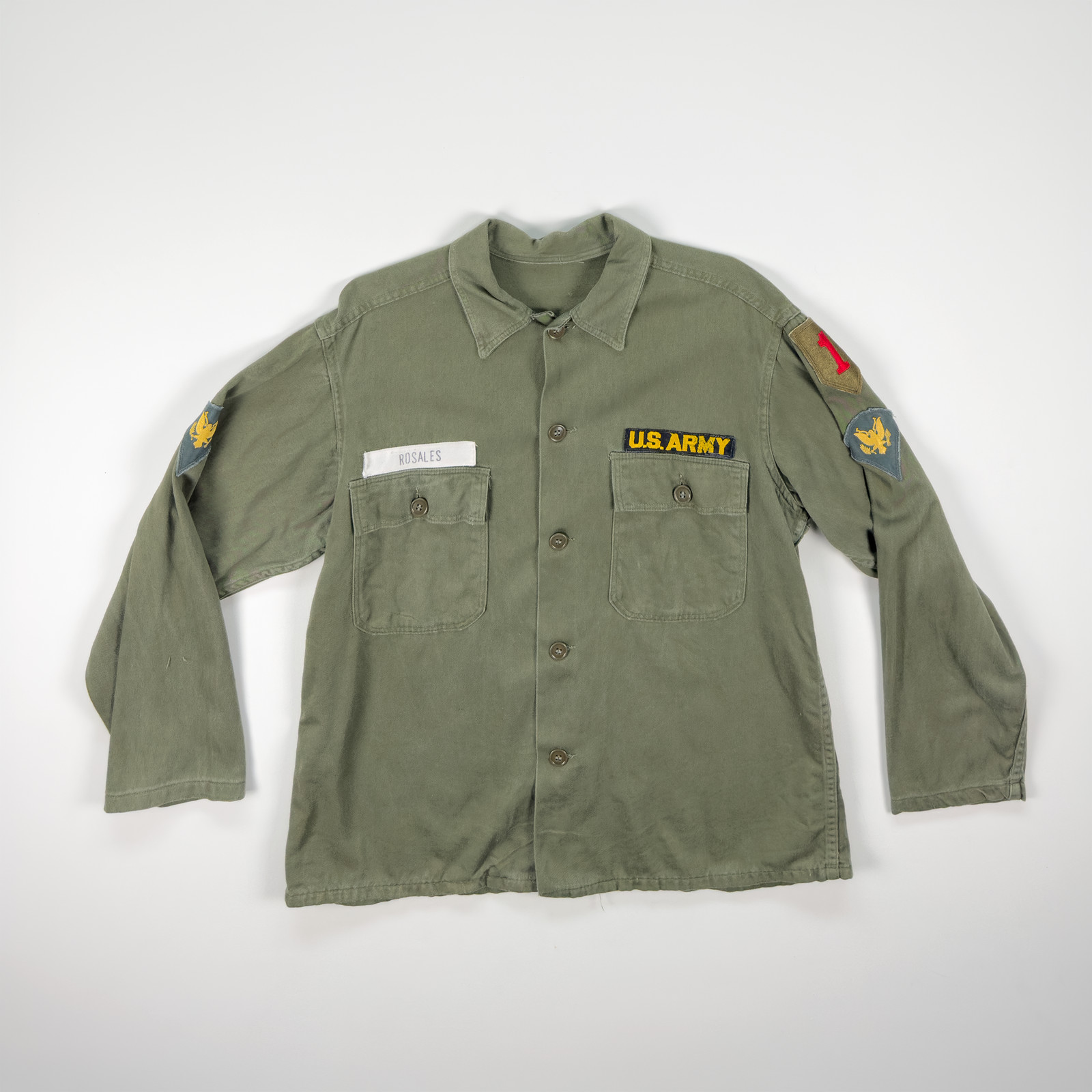 Vietnam War US Army OG-107 Sateen Utility Shirt 1st Infantry Division Patch