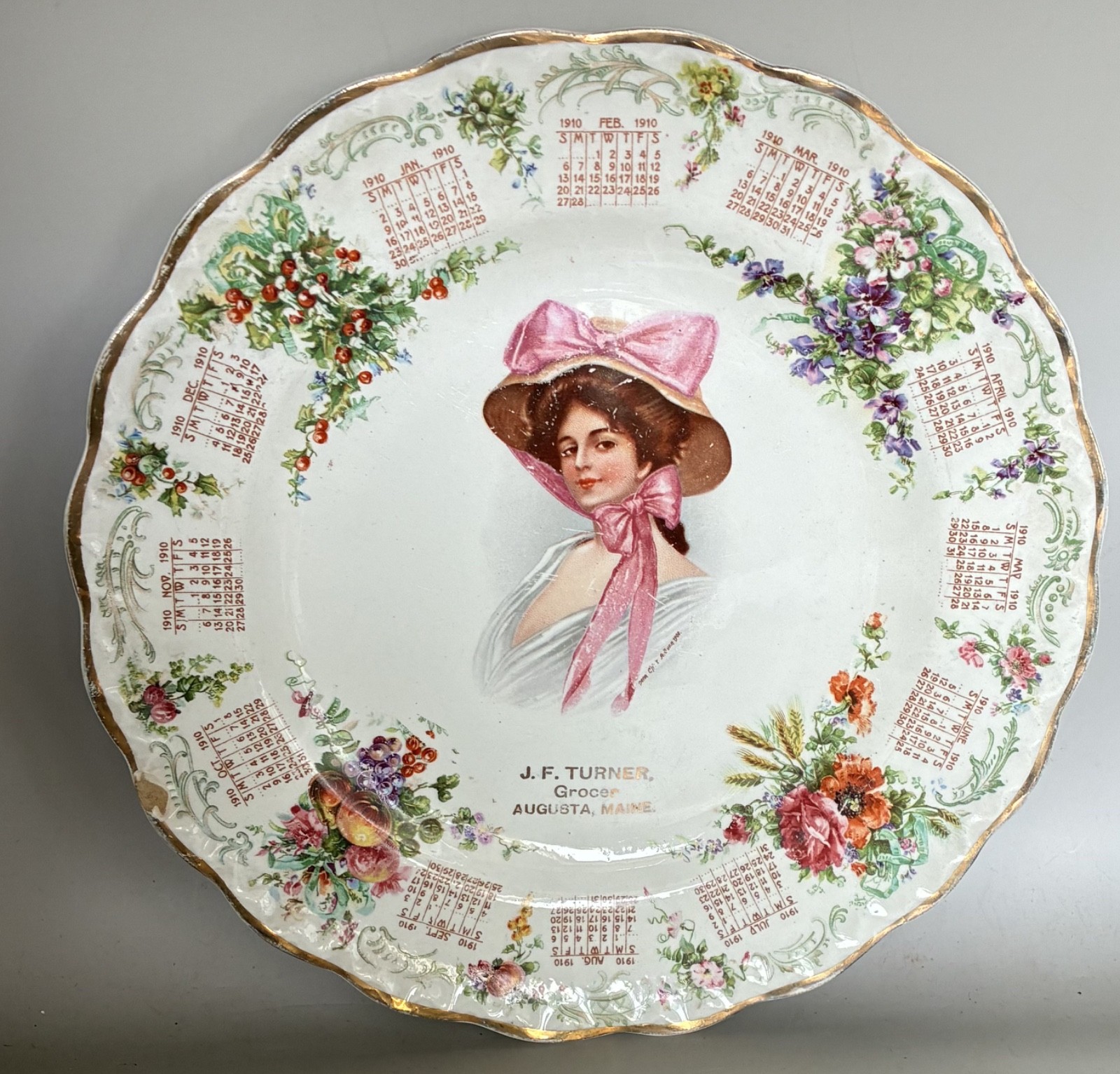 Antique McNicol Carnation 1910 Gibson Girl Ad Calendar Plate JF Turner Augusta Antique McNicol Carnation 1910 Gibson Girl Ad Calendar Plate JF Turner Augusta