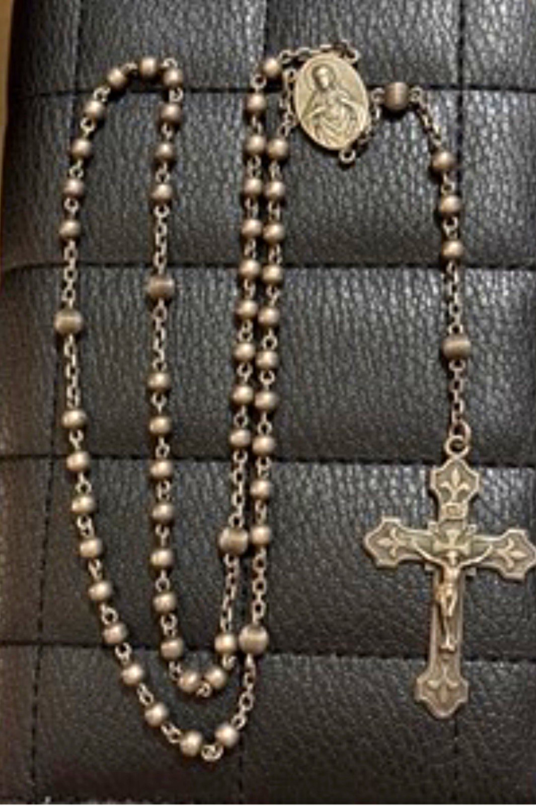 Vintage Hill-Mark Solid Sterling Silver Rosary Smooth Beads Our Lady of Mount Ca