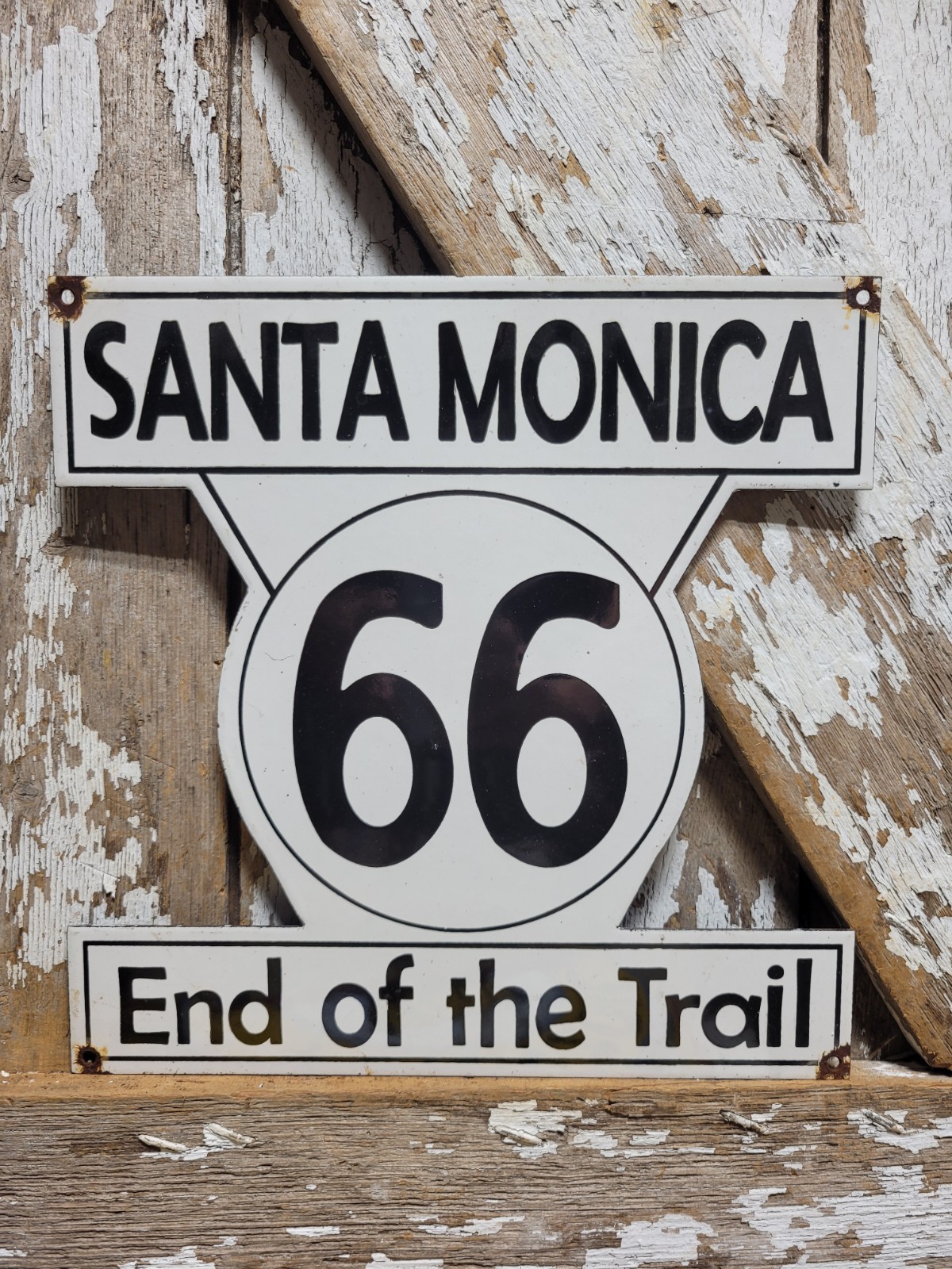 VINTAGE ROUTE 66 PORCELAIN SIGN OLD HIGHWAY SANTA MONICA MOTHER ROAD CALIFORNIA VINTAGE ROUTE 66 PORCELAIN SIGN OLD HIGHWAY SANTA MONICA MOTHER ROAD CALIFORNIA