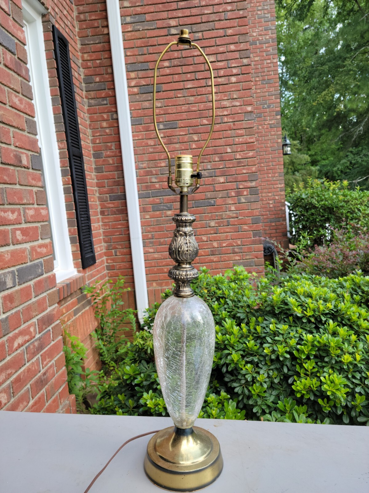 Vintage Crackle Glass Table Lamp Two-tone Brass 32" Tall Vintage Crackle Glass Table Lamp Two-tone Brass 32" Tall