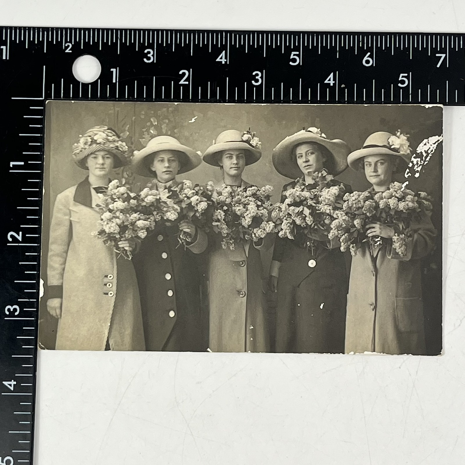 Edwardian Women Group Photo RPPC Real Photo Big Hats Flower Bouquets AZO 1910s