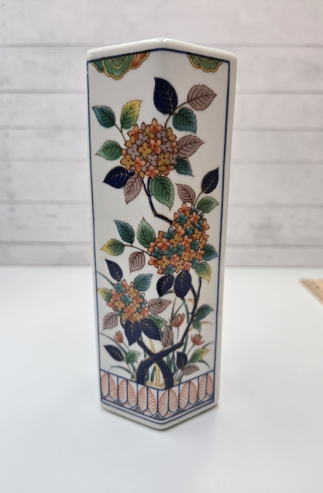 Vintage ARDCO Dallas Japan Hexagonal Porcelain Vase Floral 8.5"
