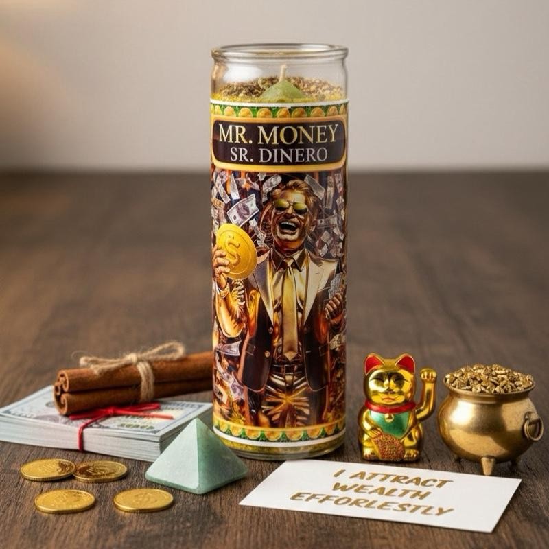 Mr. Money Wealth Attraction 7-Day Candle Dressed with Herbs & Healing Crystals Mr. Money Wealth Attraction 7-Day Candle Dressed with Herbs & Healing Crystals