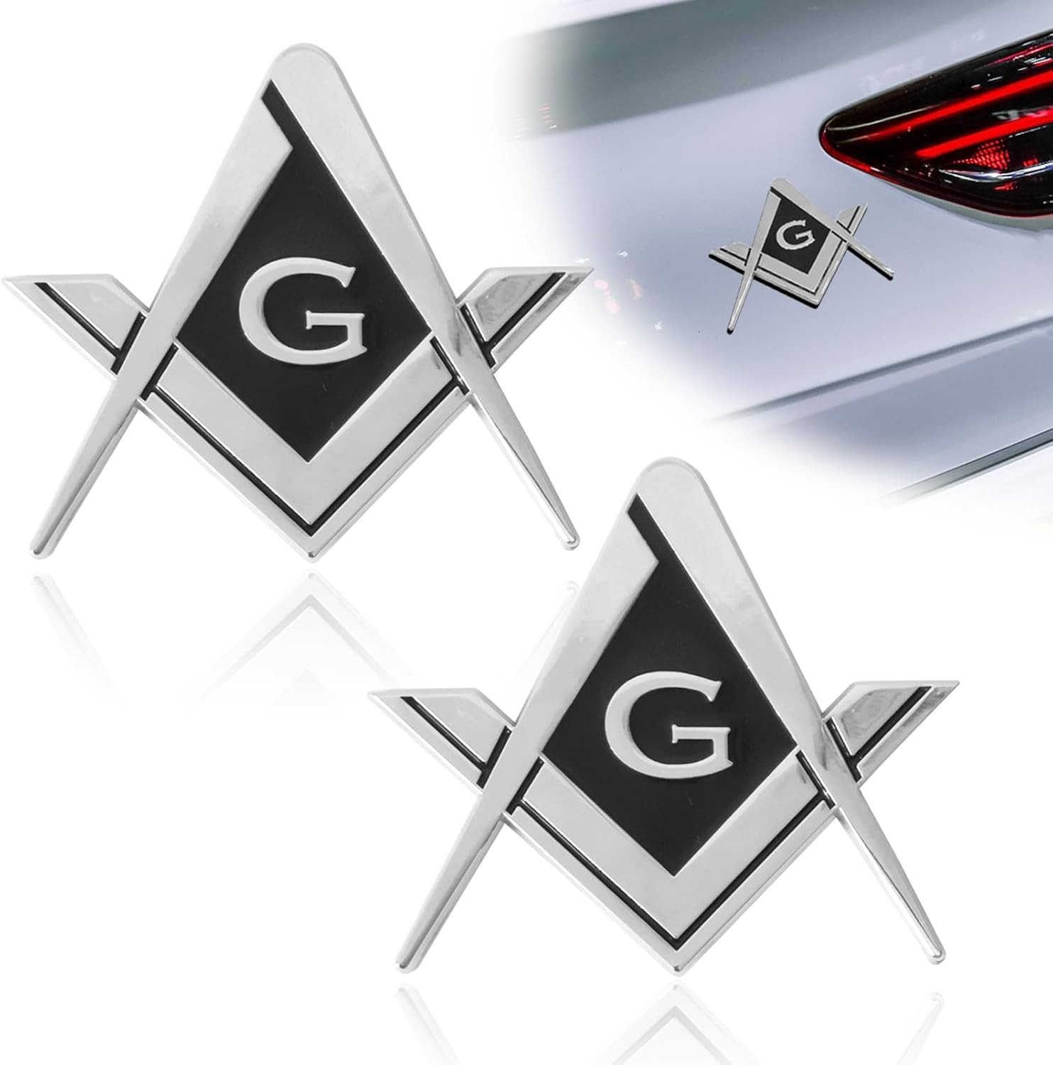 2Pcs Masonic Car Emblem 2.75" Compass Auto Truck Metal Decal, Mason Square Auto 2Pcs Masonic Car Emblem 2.75" Compass Auto Truck Metal Decal, Mason Square Auto