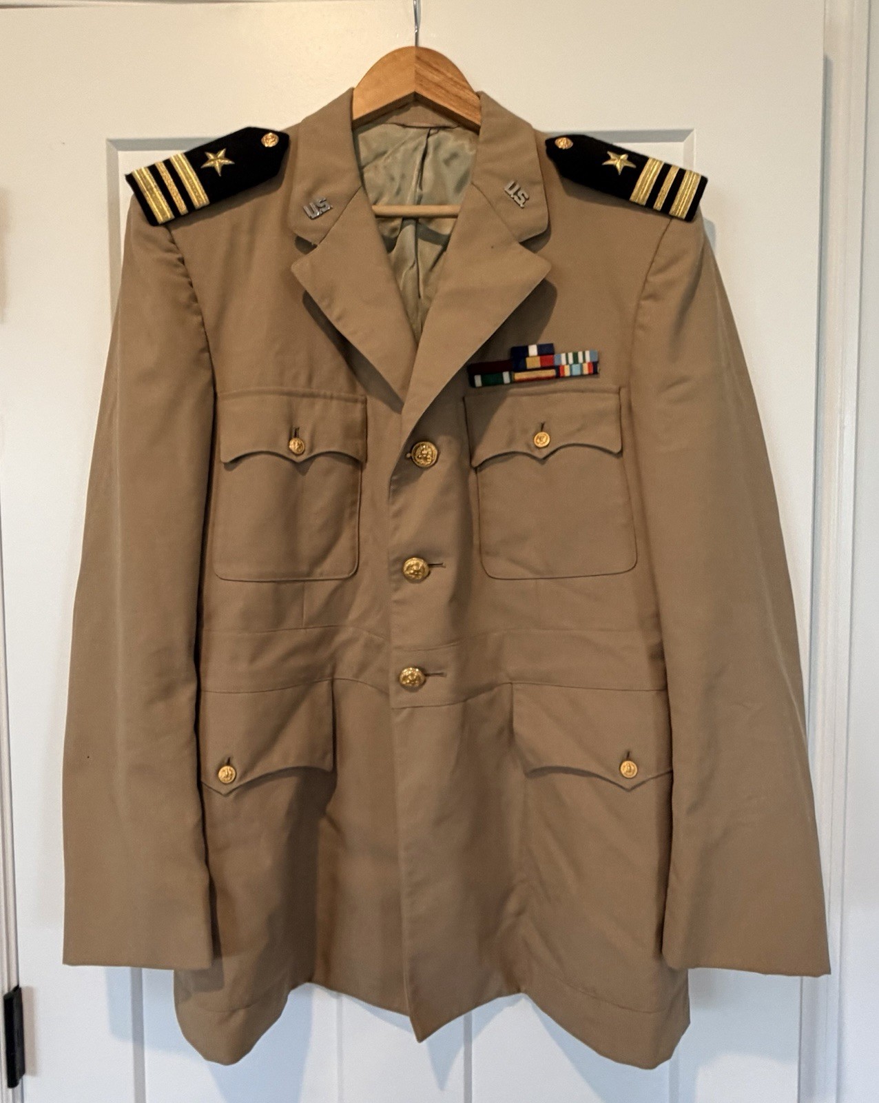 Vtg 1965 US Navy Service Dress Khaki Wool Jacket 42R LCDR Vietnam Ribbons Vtg 1965 US Navy Service Dress Khaki Wool Jacket 42R LCDR Vietnam Ribbons