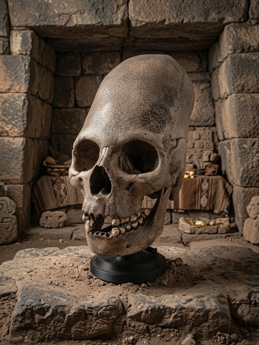 Realistic Elongated Human Skull Realistic - With Stand - Hyper Realistic Realistic Elongated Human Skull Realistic - With Stand - Hyper Realistic