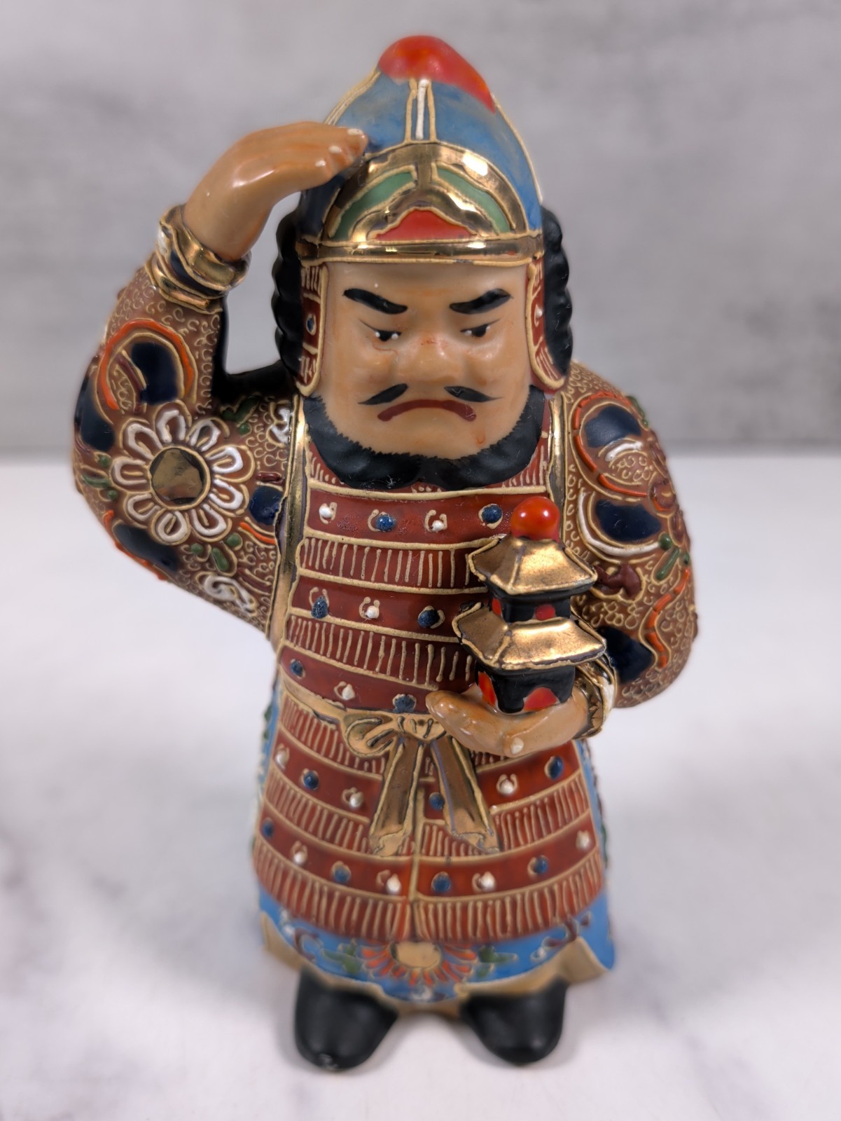 Vintage Kutani Moriage Japanese Bishmonten God of Good Luck 6" Tall Figurine Vintage Kutani Moriage Japanese Bishmonten God of Good Luck 6" Tall Figurine