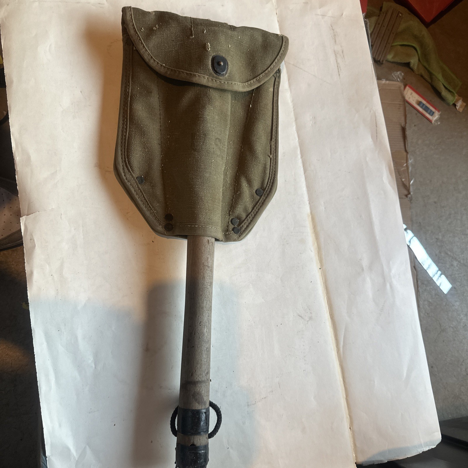 WWII US M1943 Folding Entrenching Tool Shovel WOOD 1945 w Canvas Cover WWII US M1943 Folding Entrenching Tool Shovel WOOD 1945 w Canvas Cover