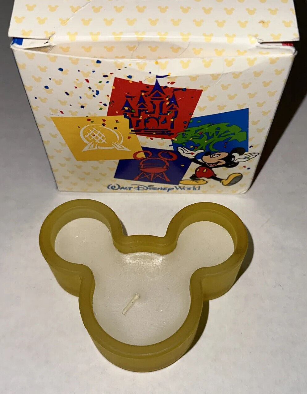 1990s Walt Disney World Gift Box Mickey Ear Shaped Wax Small Candle Holder