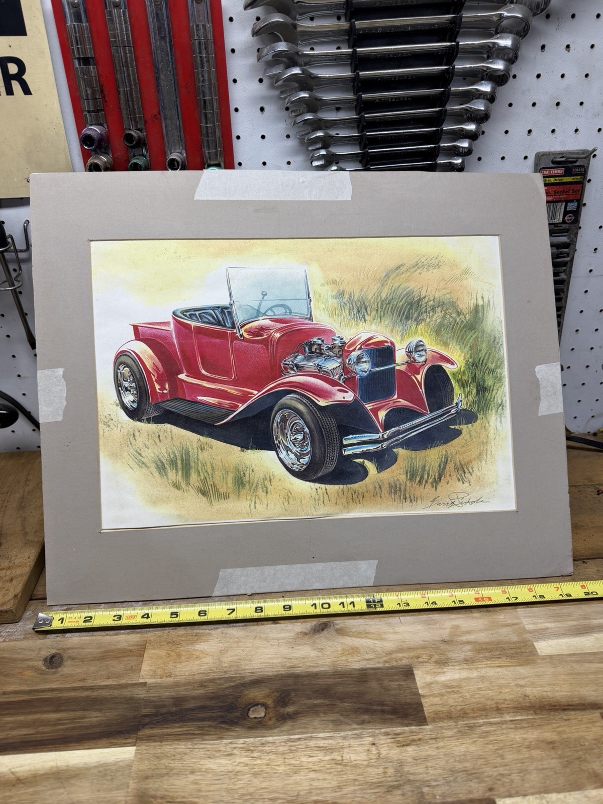 Original Barry Pirkola Signed Hot Rod Roadster Drawing Vintage Automotive Art