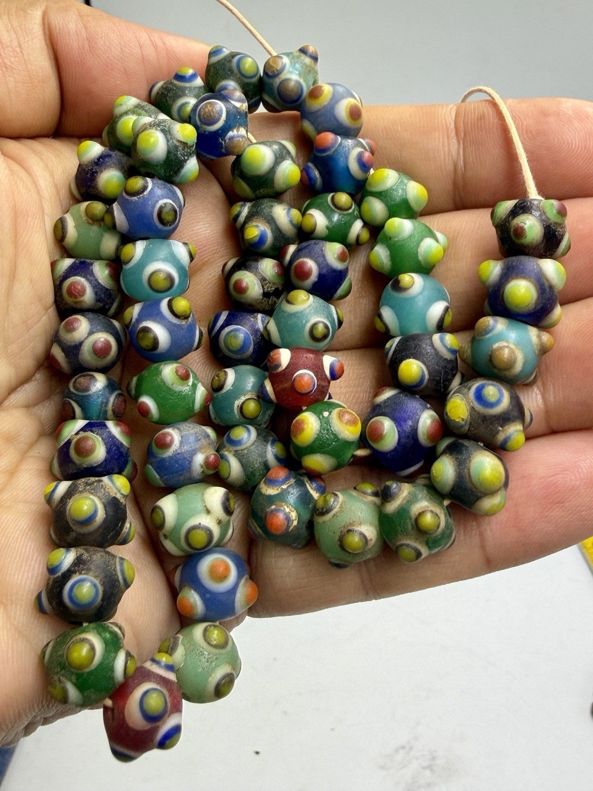 Antique Multicolor Mosaic Glass  Trade Beads – Unique Collectible Strand