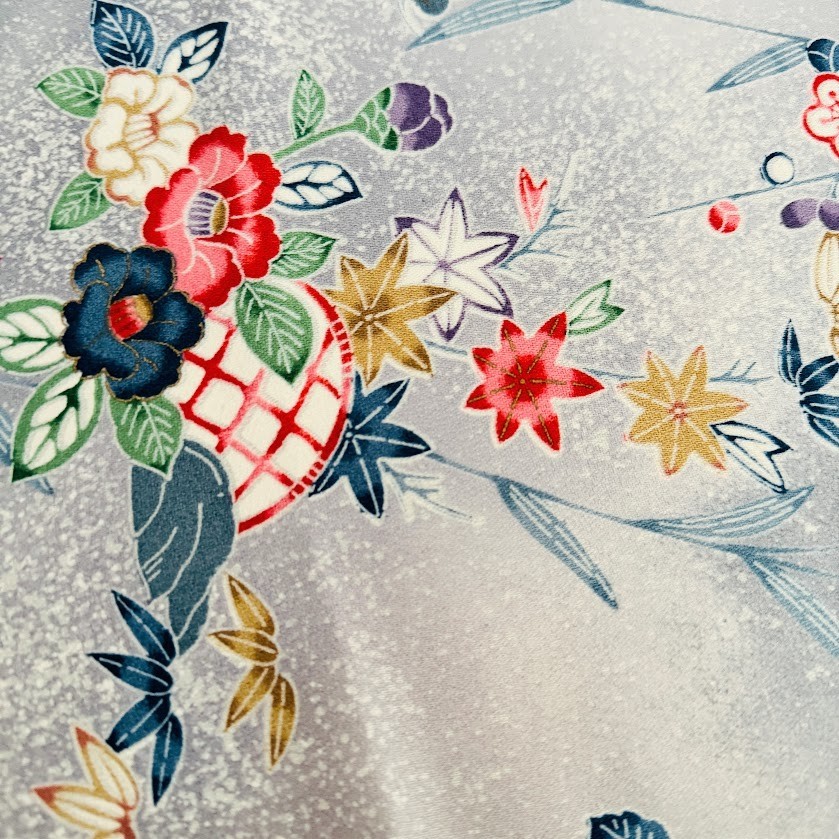 RARE Habutae Silver Blossom #B 14x62 LONG Vintage Japanese Silk Fabric RX52