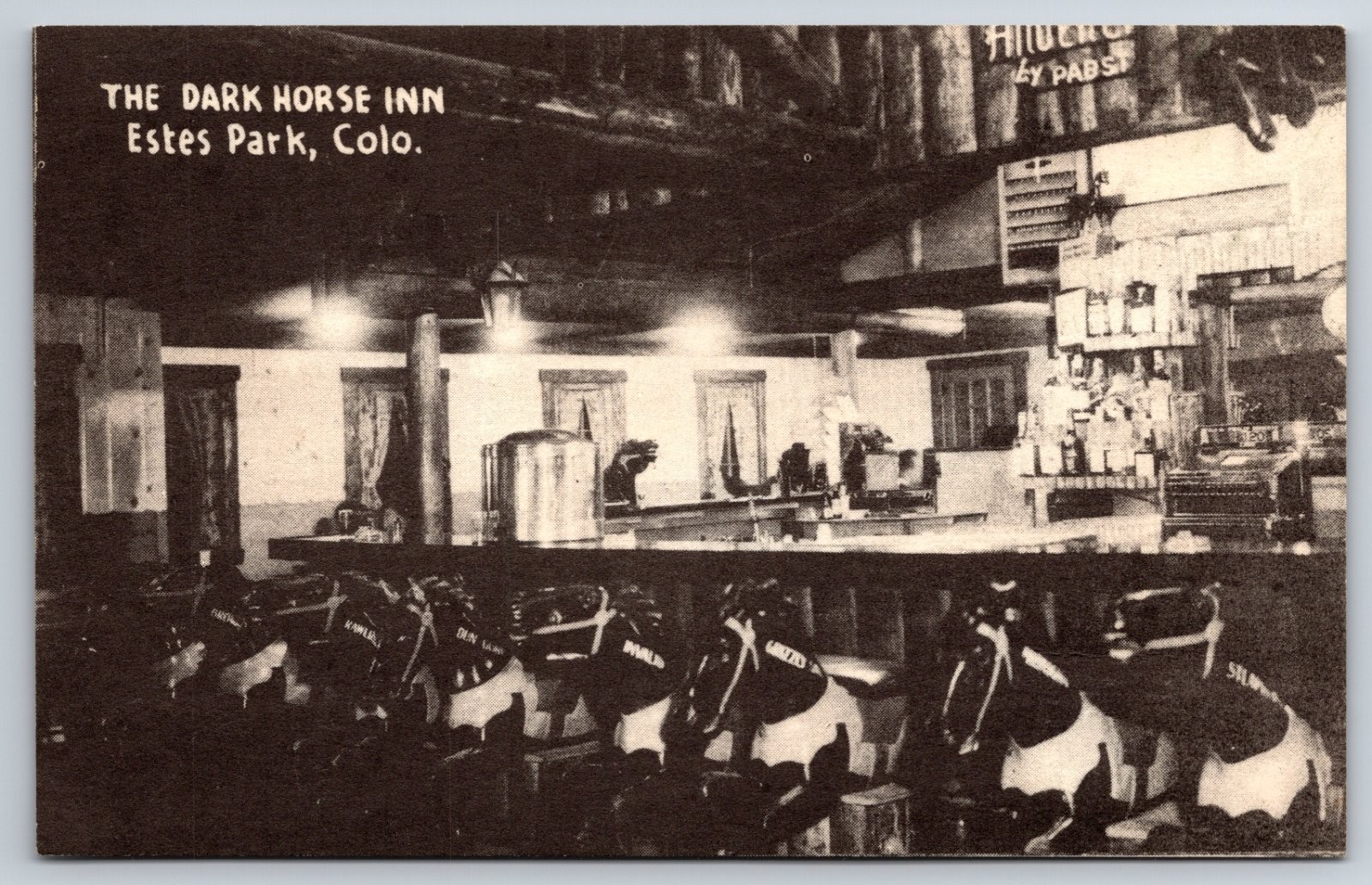 The Dark Horse Inn Bar Riverside Amusement Park Estes Park Colorado Postcard