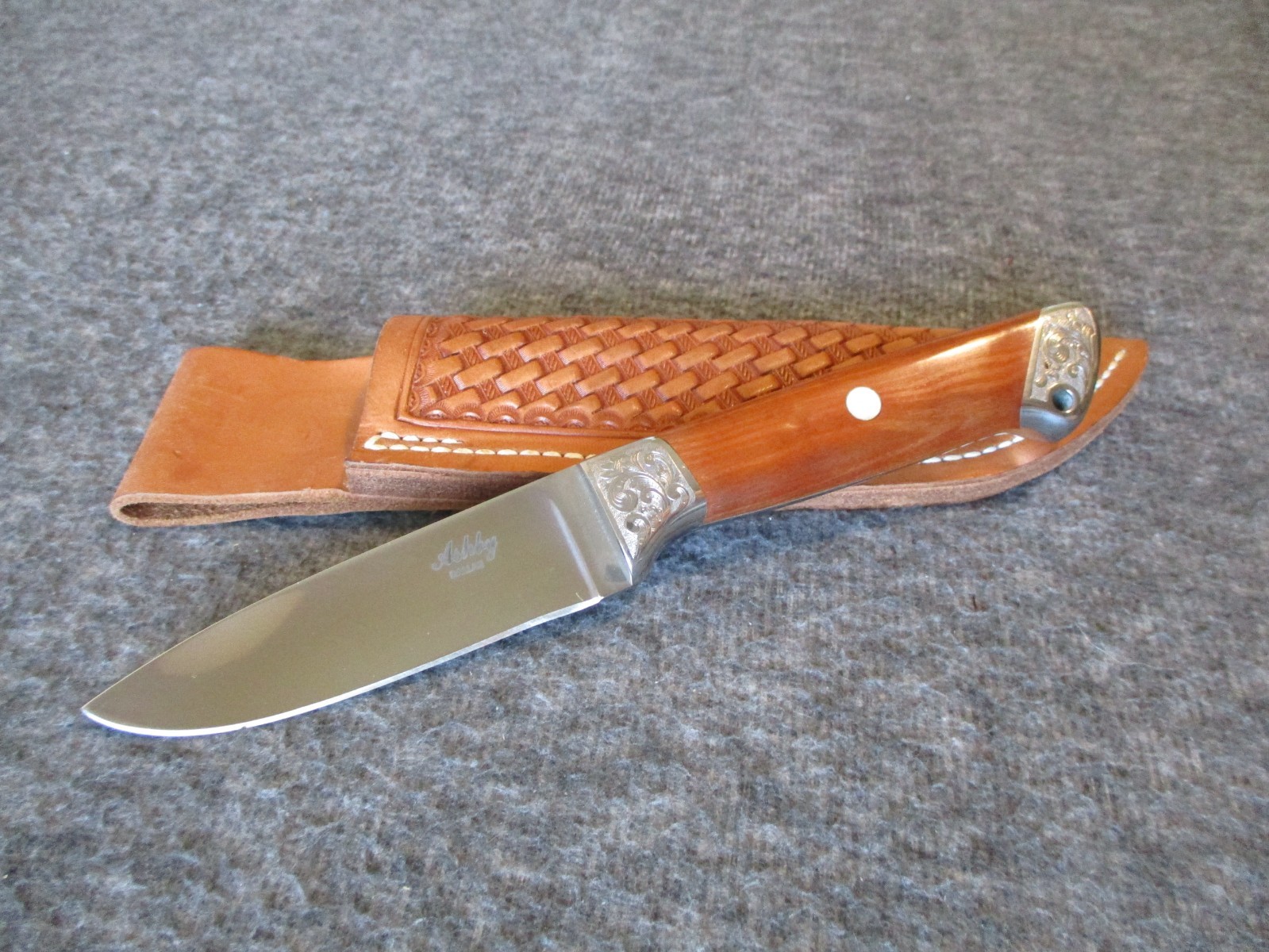 DOUG ASHBY SCROLL-WORK CUSTOM SKINNER ATS-34 KNIFE PREMIUM WOOD+SHEATH-DALLAS TX DOUG ASHBY SCROLL-WORK CUSTOM SKINNER ATS-34 KNIFE PREMIUM WOOD+SHEATH-DALLAS TX
