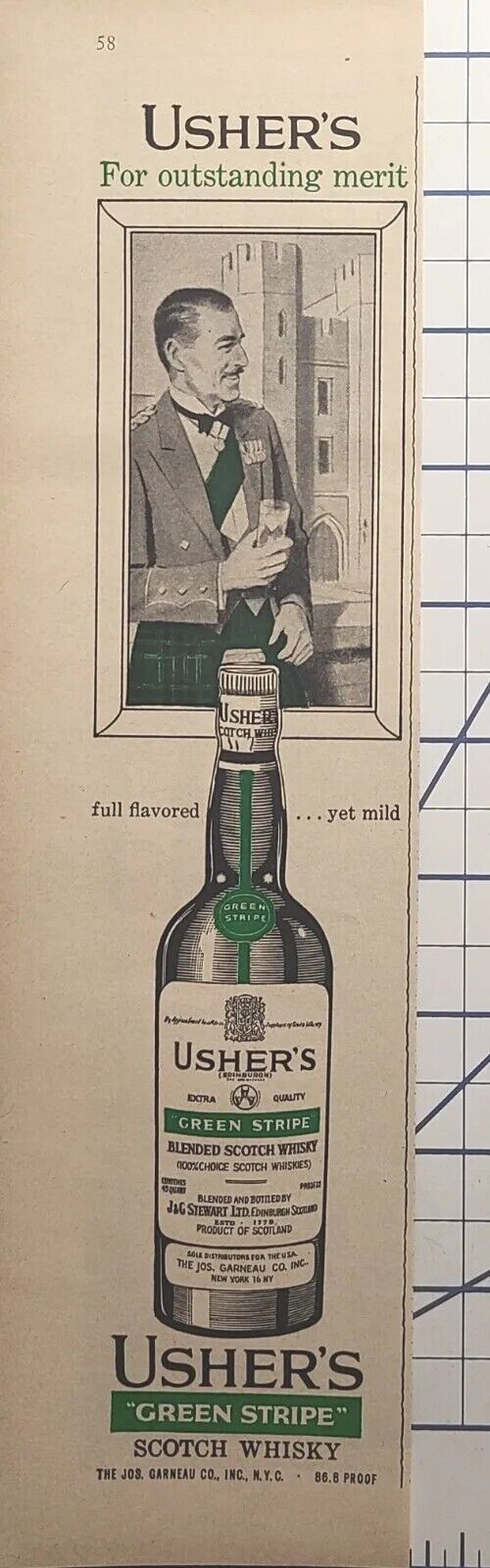Usher's Green Stripe Scotch Whiskey Vintage Print Ad 1958