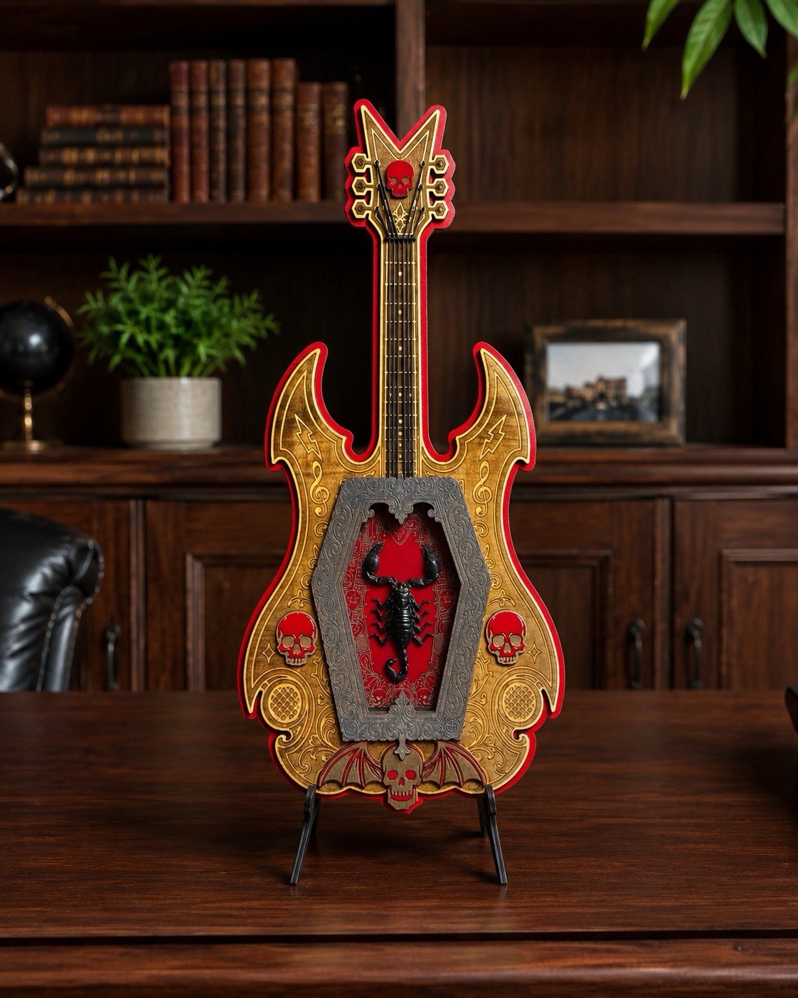 Gothic Scorpion Guitar Display Stand Layered Wood Decor 12 x 24 Inches