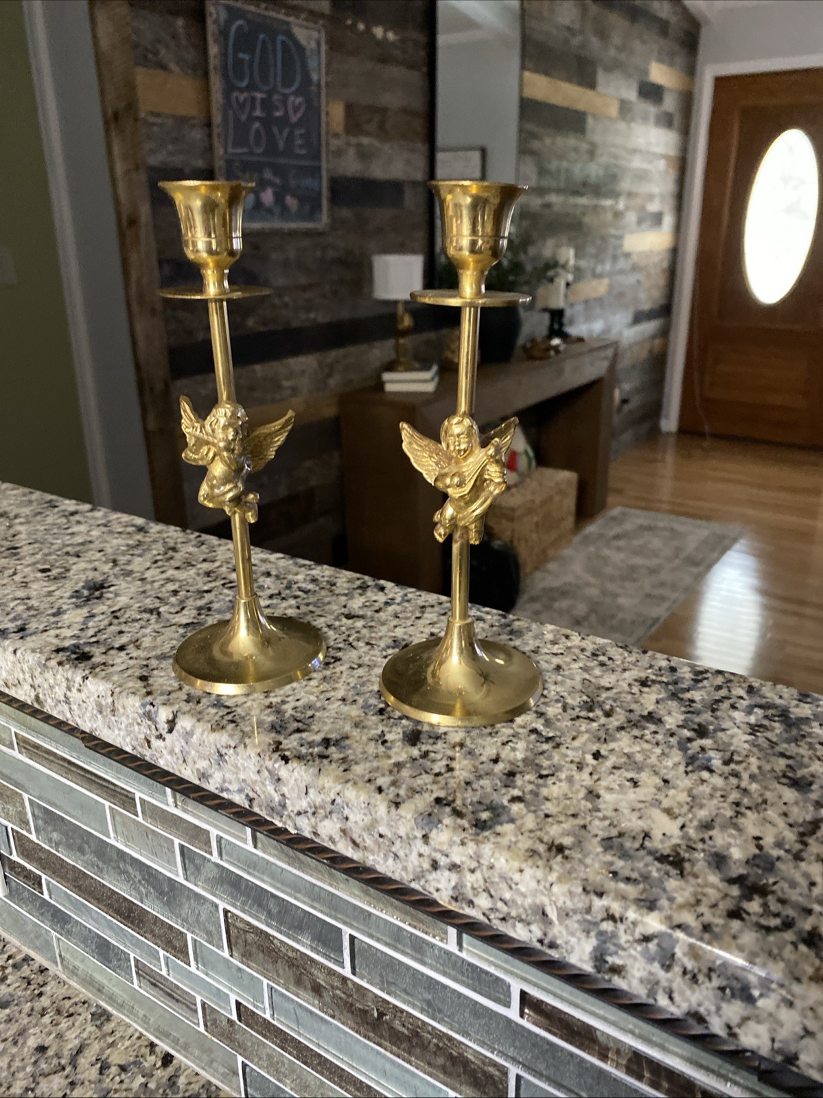 Vintage Pair Brass Cherub Angel Candlesticks Made in India Musical Putti 7.75” Vintage Pair Brass Cherub Angel Candlesticks Made in India Musical Putti 7.75”