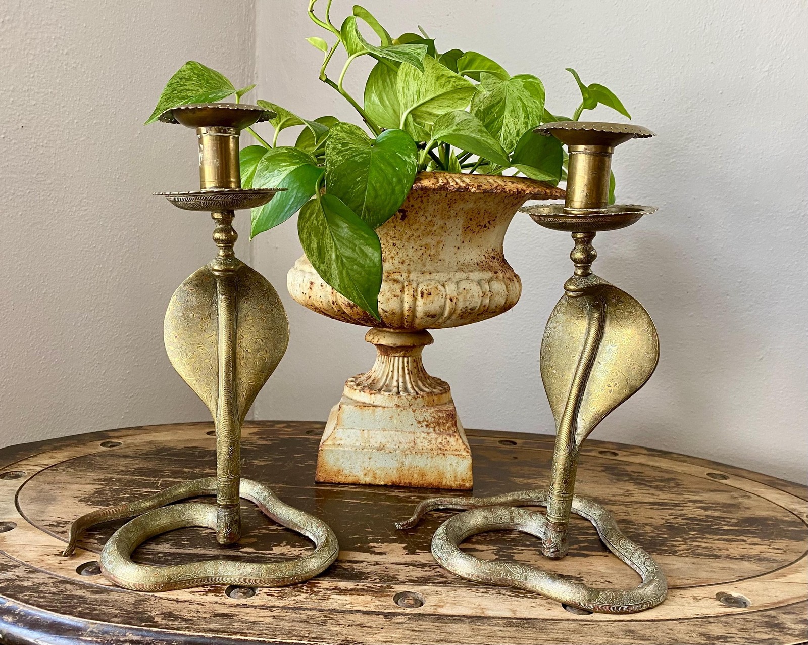 Cobra Snake Candle Holders Metal Vintage Pair of Candlesticks 12" Tall