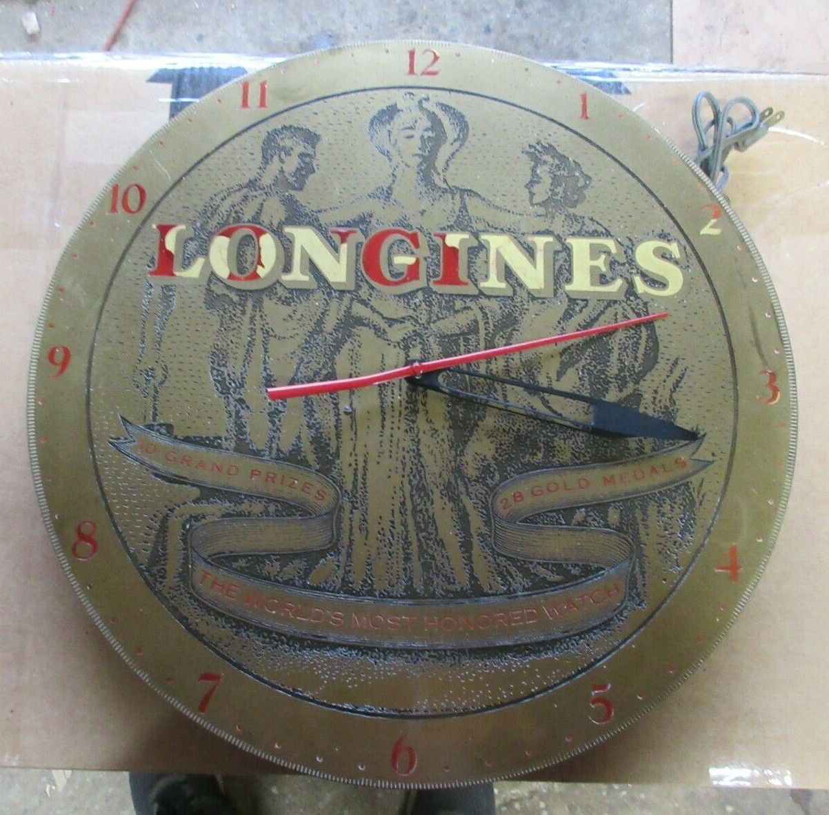 RARE Vintage Longines worlds most honored Watch Brass Advertisement Clock Sign RARE Vintage Longines worlds most honored Watch Brass Advertisement Clock Sign