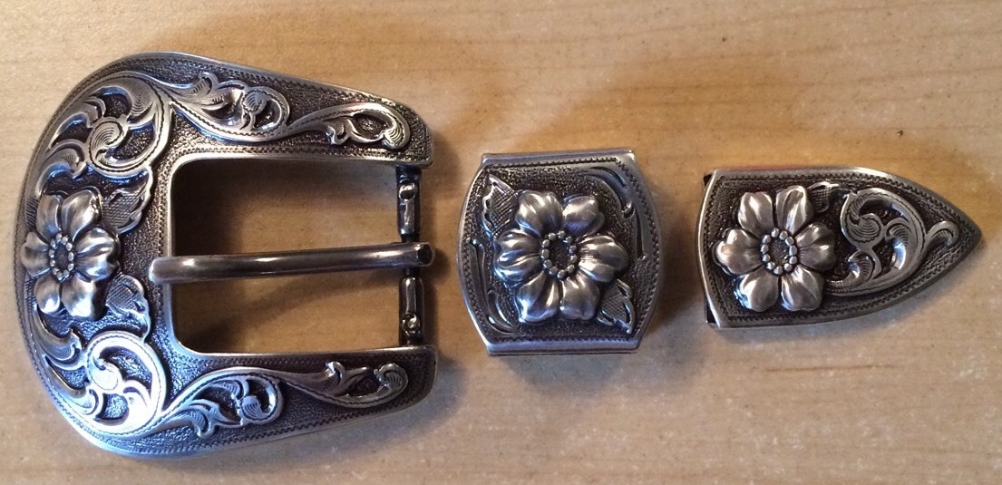 3 Piece Western Silver Tone Ranger Belt Buckle Set for 1" belt   Brand New