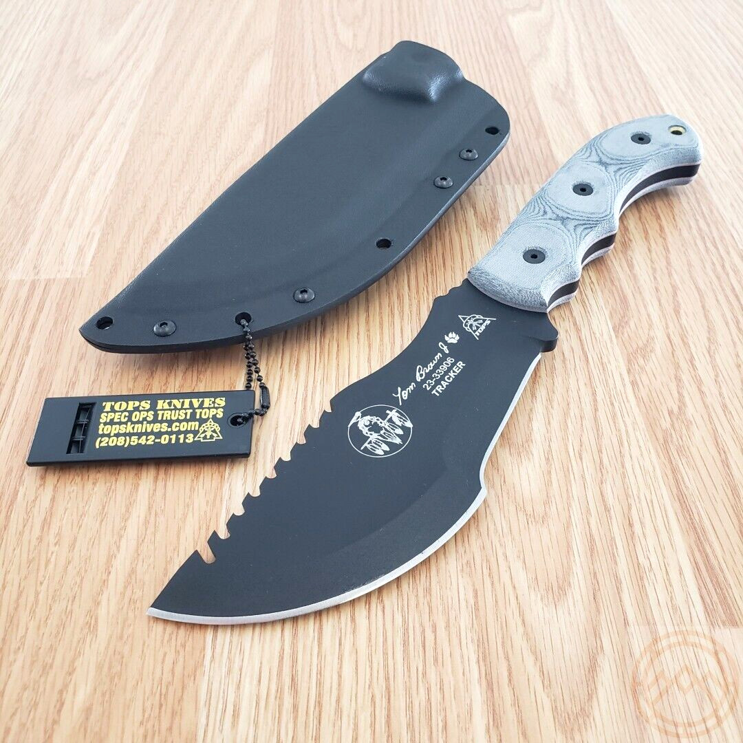 TOPS Tom Brown Tracker Fixed Knife 6.38" 1095HC Steel Full Blade Micarta Handle
