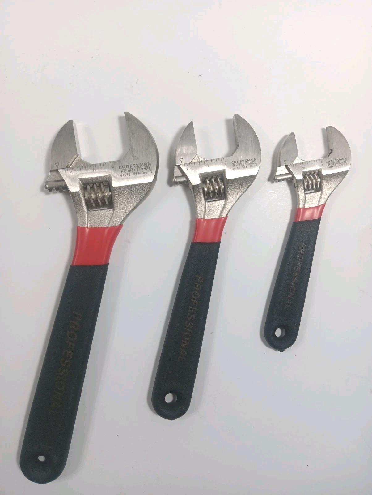 VINTAGE 3-pc. CRAFTSMAN TOOLS PROFESSIONAL ADJUSTABLE WRENCH SET NEVER USED USA VINTAGE 3-pc. CRAFTSMAN TOOLS PROFESSIONAL ADJUSTABLE WRENCH SET NEVER USED USA