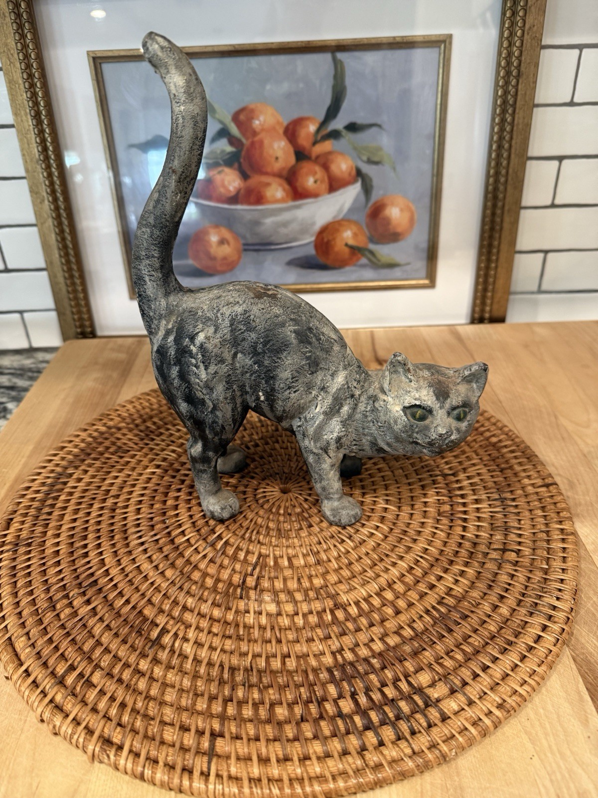 Vintage Hubley Style Heavy Cast Iron, Arched Back, Tail Up, Black Cat Door Stop Vintage Hubley Style Heavy Cast Iron, Arched Back, Tail Up, Black Cat Door Stop