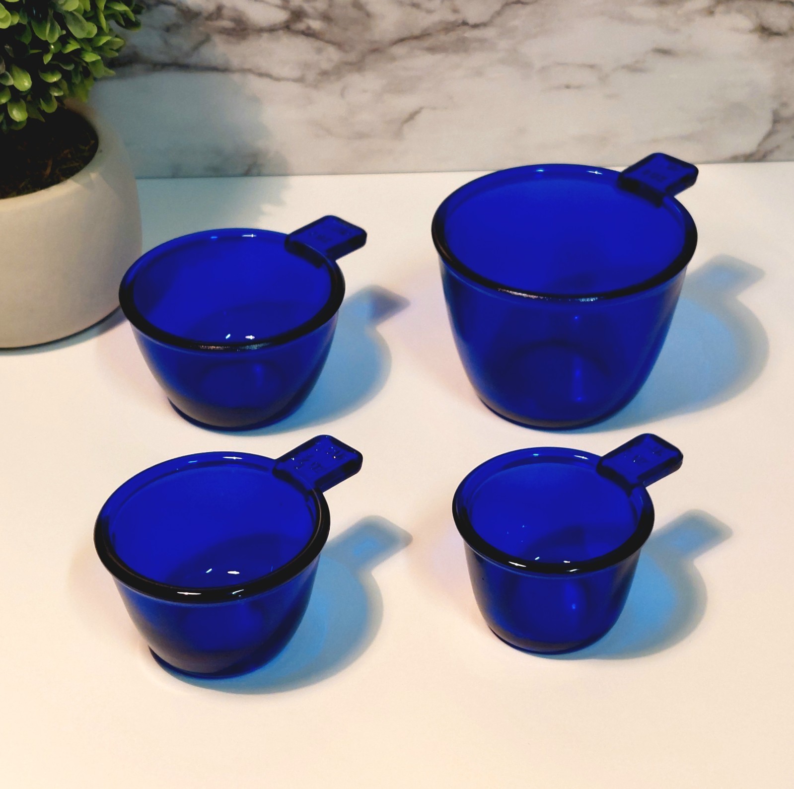 Cobalt Blue Depression Style Glass Measuring Cup Set, 4PC, Vintage Style Kitchen Cobalt Blue Depression Style Glass Measuring Cup Set, 4PC, Vintage Style Kitchen