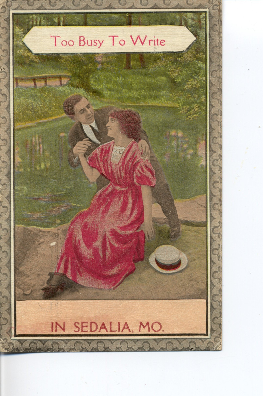 Too Busy To Write, Sedalia, Mo. Missouri Postcard. Romance, Lovers Too Busy To Write, Sedalia, Mo. Missouri Postcard. Romance, Lovers