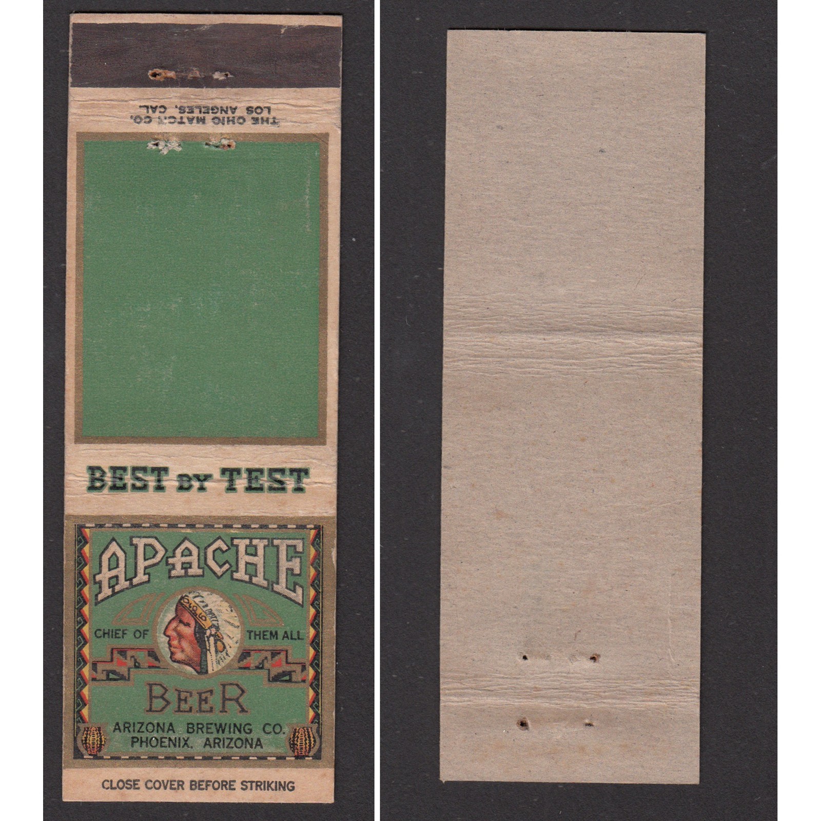 Apache Beer Phoenix AZ Very Rare Matchbook Cover