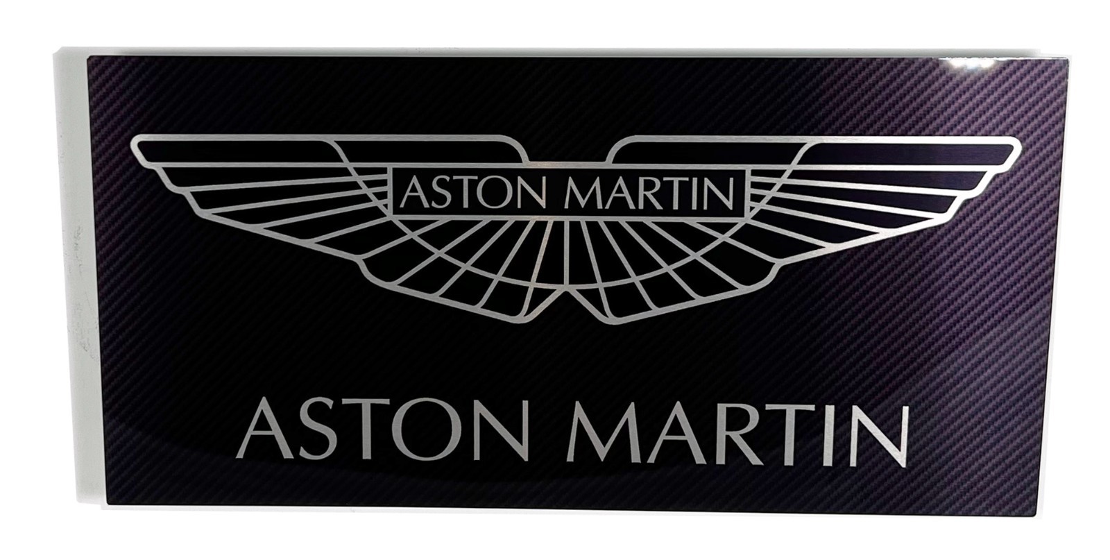 Aston Martin Emblem Metal Sign, Carbon Fibre Aston Martin Emblem Metal Sign, Carbon Fibre