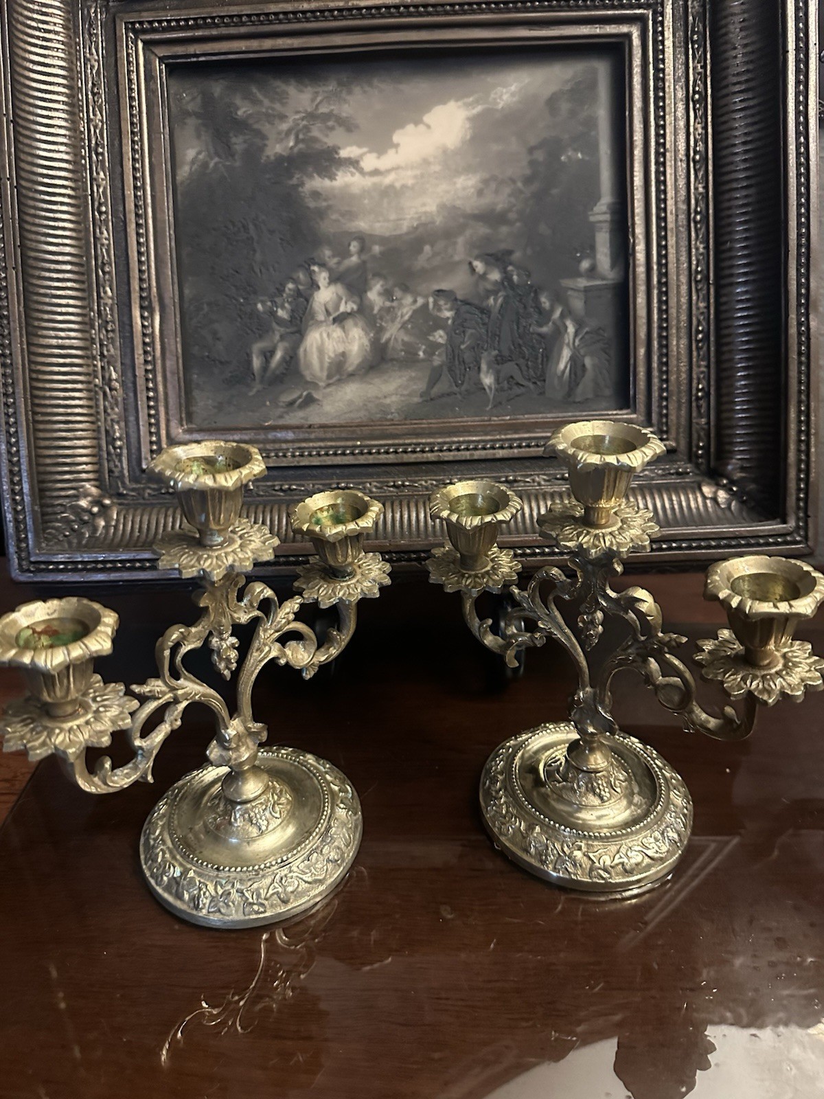 ANTIQUE FRENCH BRASS CHURCH CANDELABRAS ANTIQUE FRENCH BRASS CHURCH CANDELABRAS