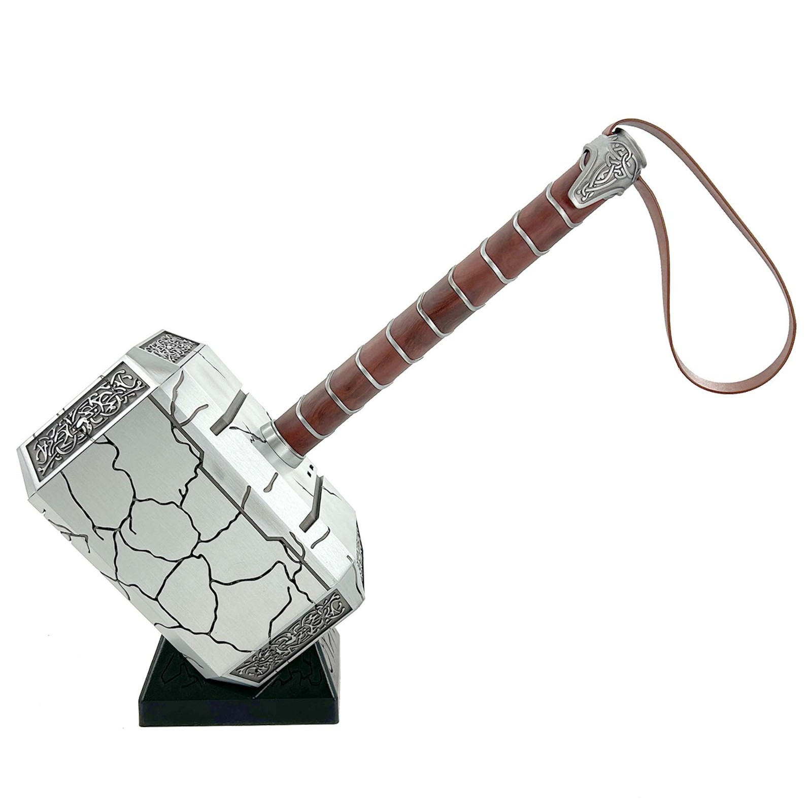 Summon the Thunder Lighted Thor Mjolnir Replica with Stand and Leather Handle