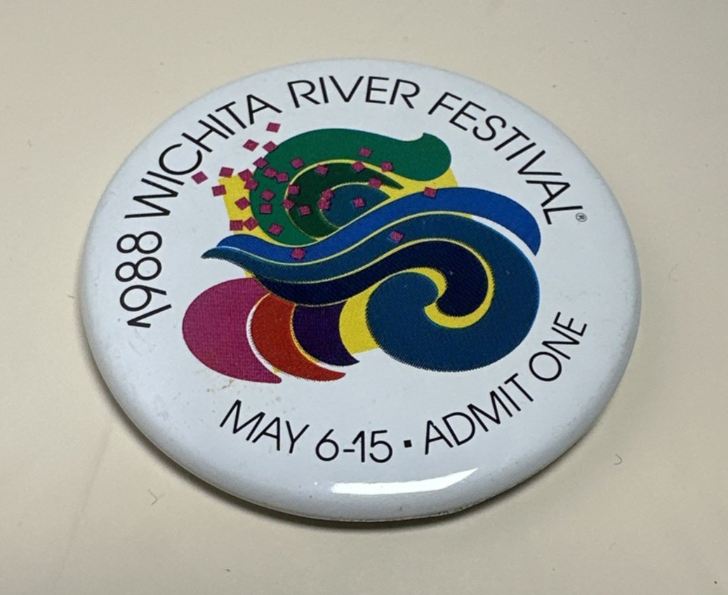 Vintage 1988 WICHITA RIVER FESTIVAL Pinback Button (Kansas) Vintage 1988 WICHITA RIVER FESTIVAL Pinback Button (Kansas)