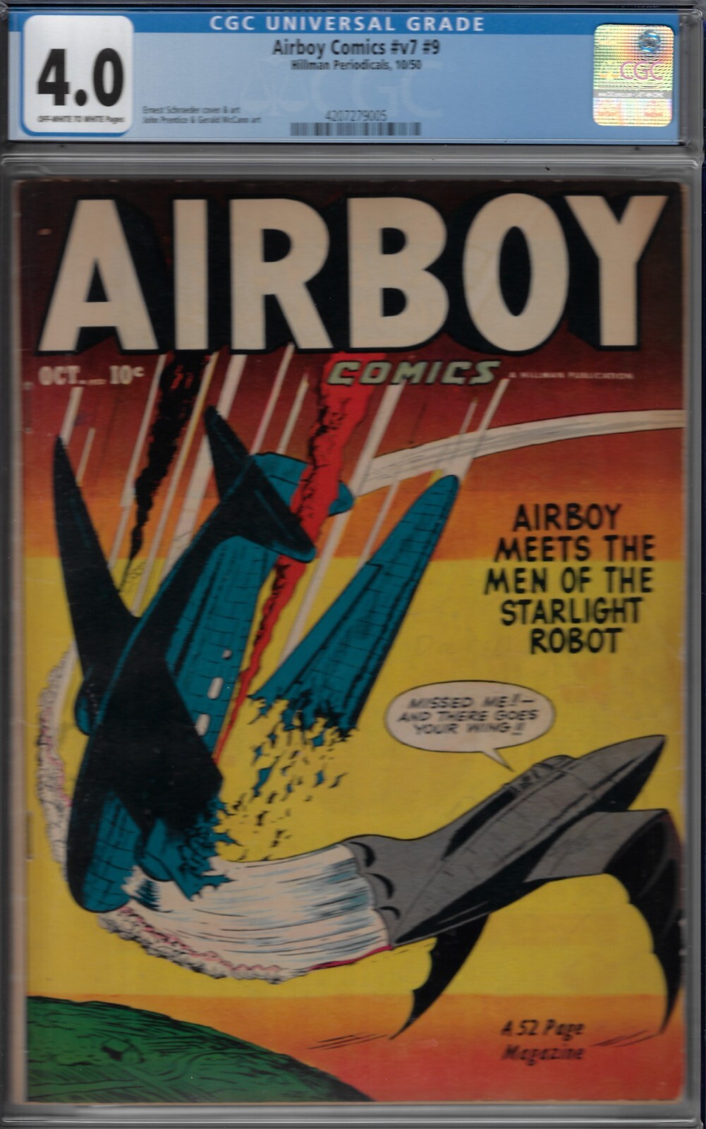 AIRBOY 7#9- CGC 4.0 VG/ FINE COPY -1950 HILLMAN PERIOD. AIRBOY 7#9- CGC 4.0 VG/ FINE COPY -1950 HILLMAN PERIOD.