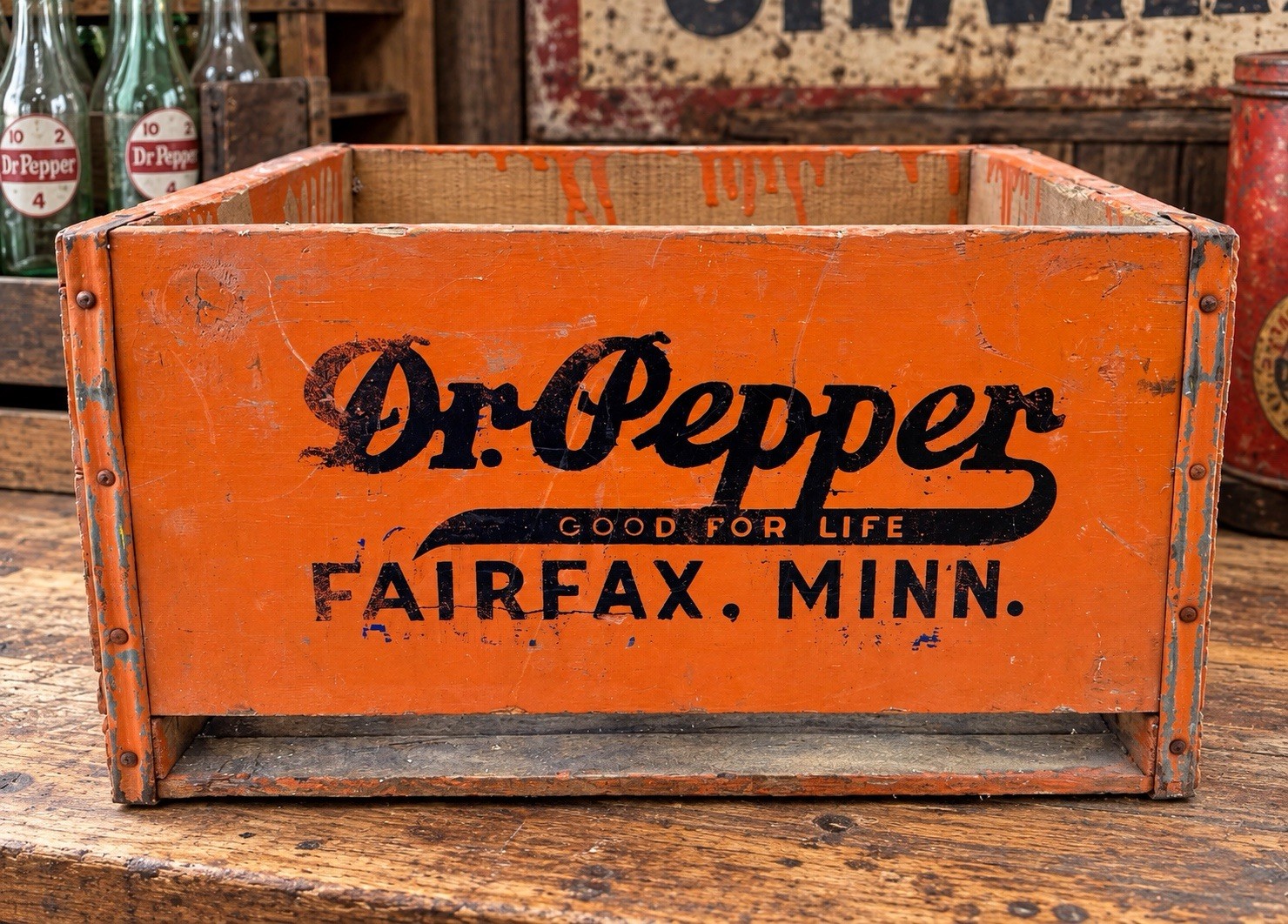 Rare Vintage Orange DR PEPPER SODA POP Fairfax MN BOTTLE WOOD CRATE CARRIER Rare Vintage Orange DR PEPPER SODA POP Fairfax MN BOTTLE WOOD CRATE CARRIER
